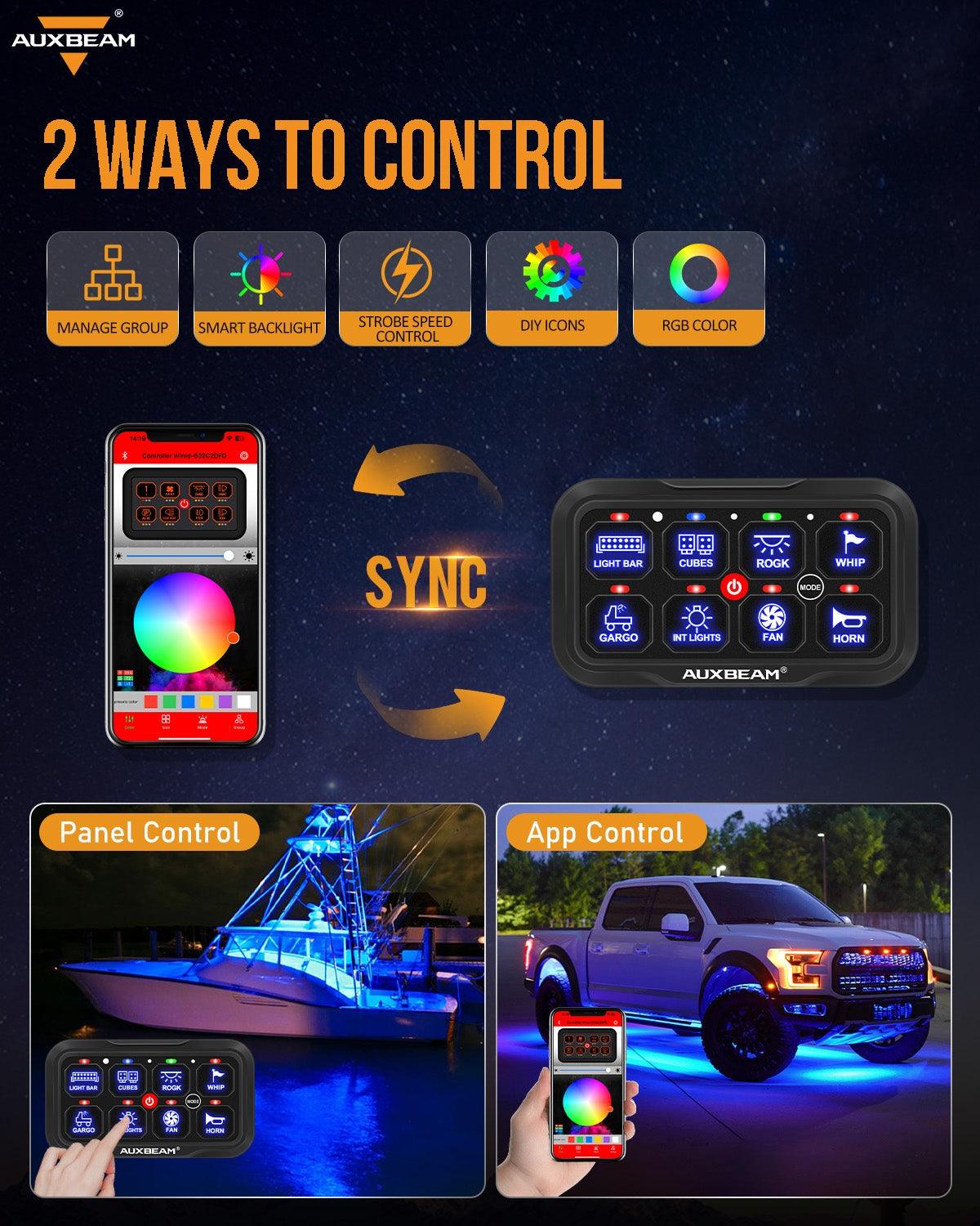 AR-800 RGB Switch Panel with APP, Toggle/ Momentary/ Pulsed Mode Supported(One-Sided Outlet)