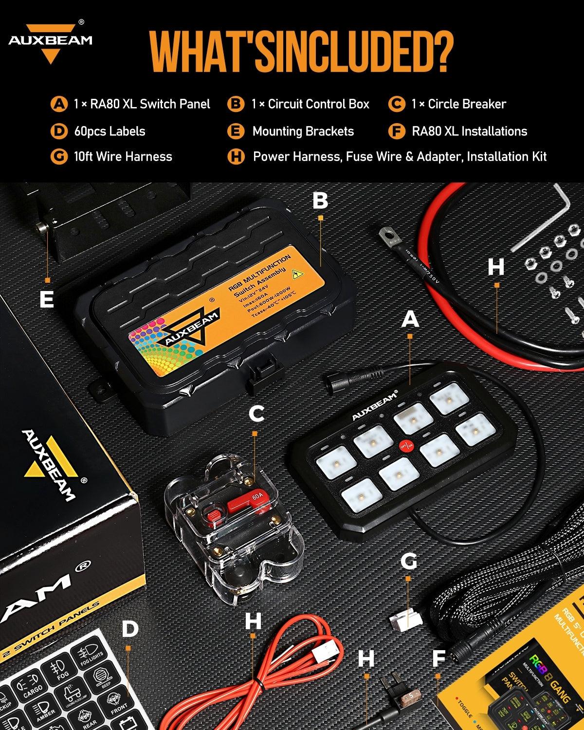 RA80 XL RGB 8 Gang Switch Panel for UTV ATV Side by Sides, Toggle/ Momentary/ Pulsed Modes, Off Road Lights Controller