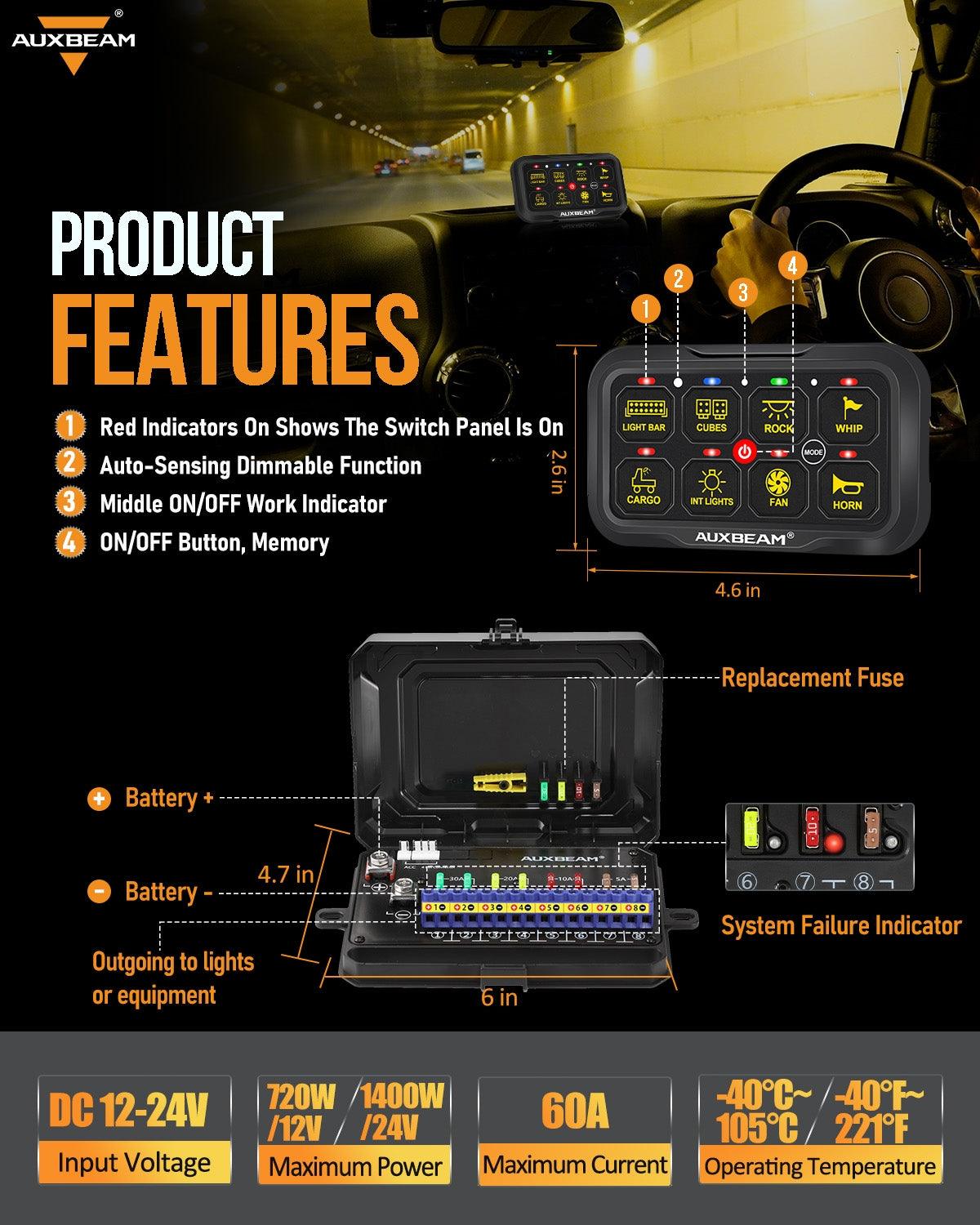 AR-800 RGB Switch Panel with APP+32 Inch 5D-PRO LED Light Bar, Toggle/ Momentary/ Pulsed Mode Supported