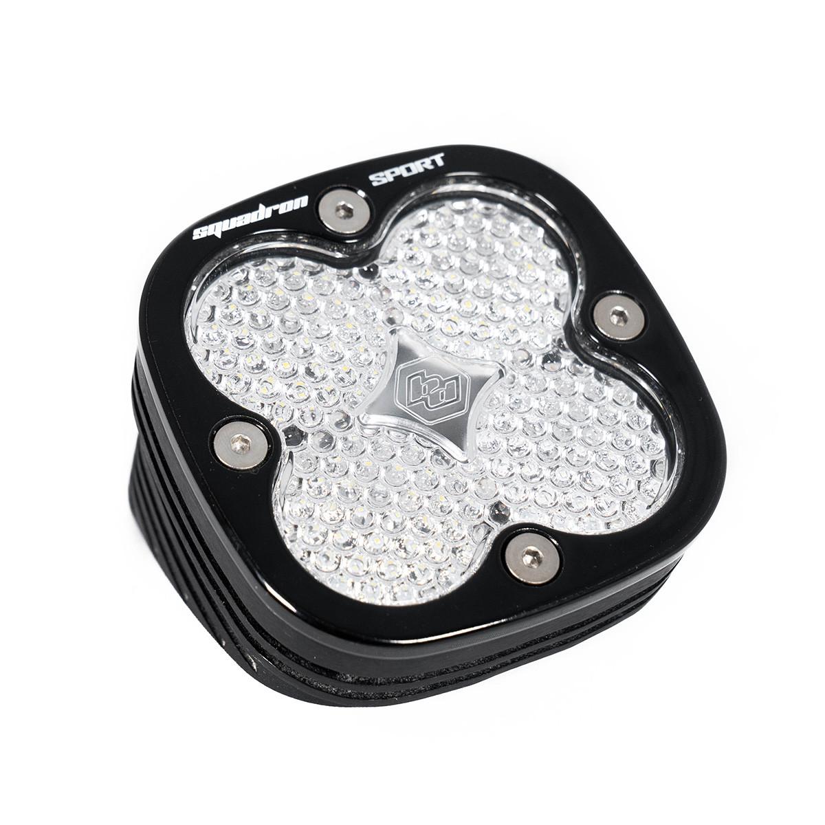 Flush Mount LED Light Pod Angled Black Clear Lens Work/Scene Pattern Squadron Sport Baja Designs