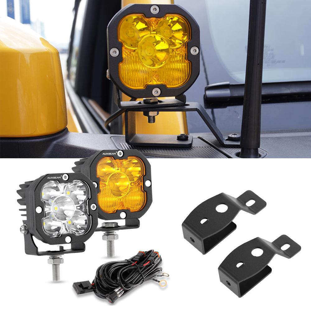 3 Inch 80W 9600LM LED Pods Lights White&Yellow with A-Pillar Mounting Bracket For Ford Bronco 2/4 Door 2021 2022