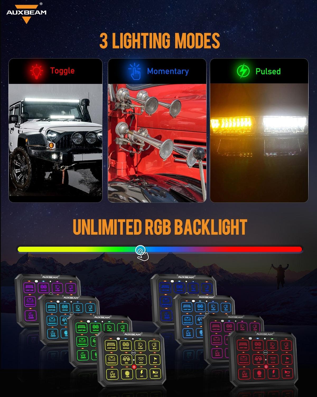 AC-1200 RGB Switch Panel with APP&Remote Control, Toggle/ Momentary/ Pulsed Mode Supported(One-Sided Outlet)