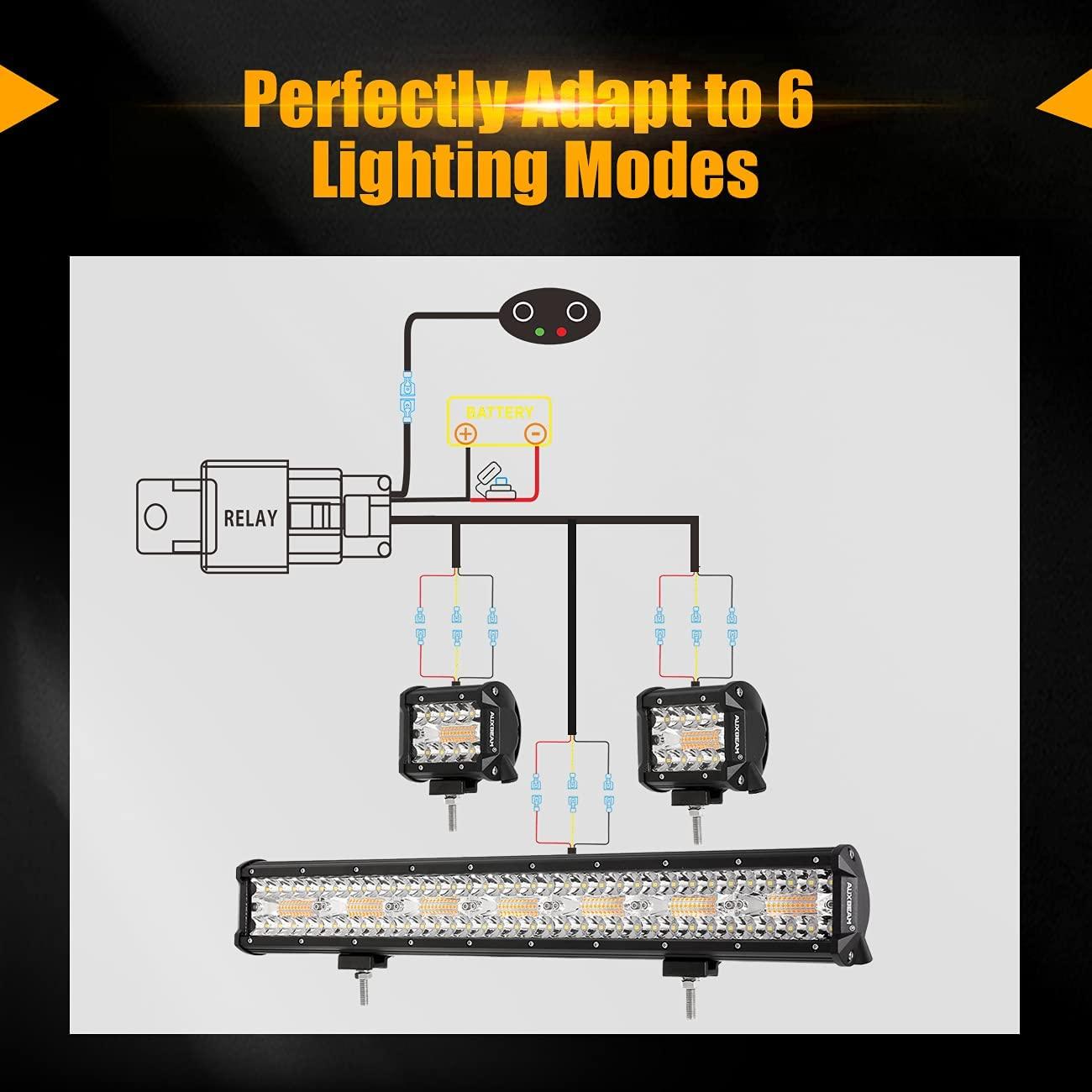 Wiring Harness 10FT, Customized for AUXBEAM 6 Modes LED Light Bar, 12V 40A Relay for Switching Between Different Modes