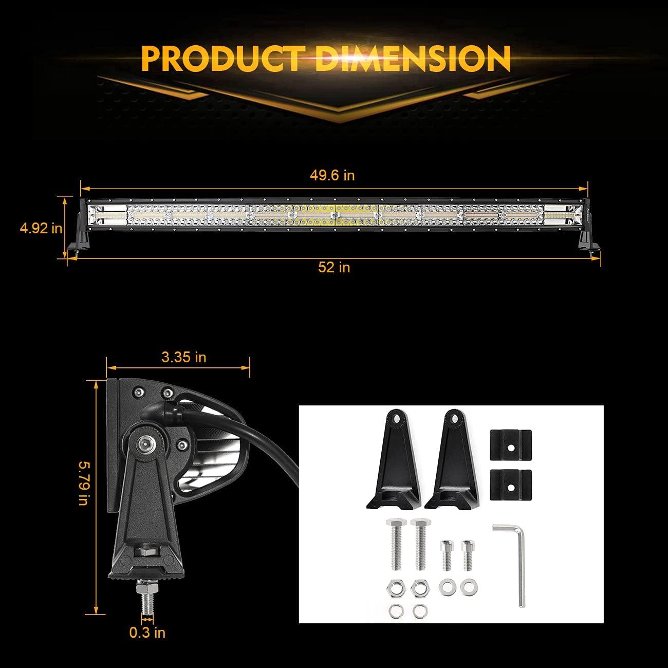 50 Inch 6 Modes White&Amber Curved Off Road Led Light Bar