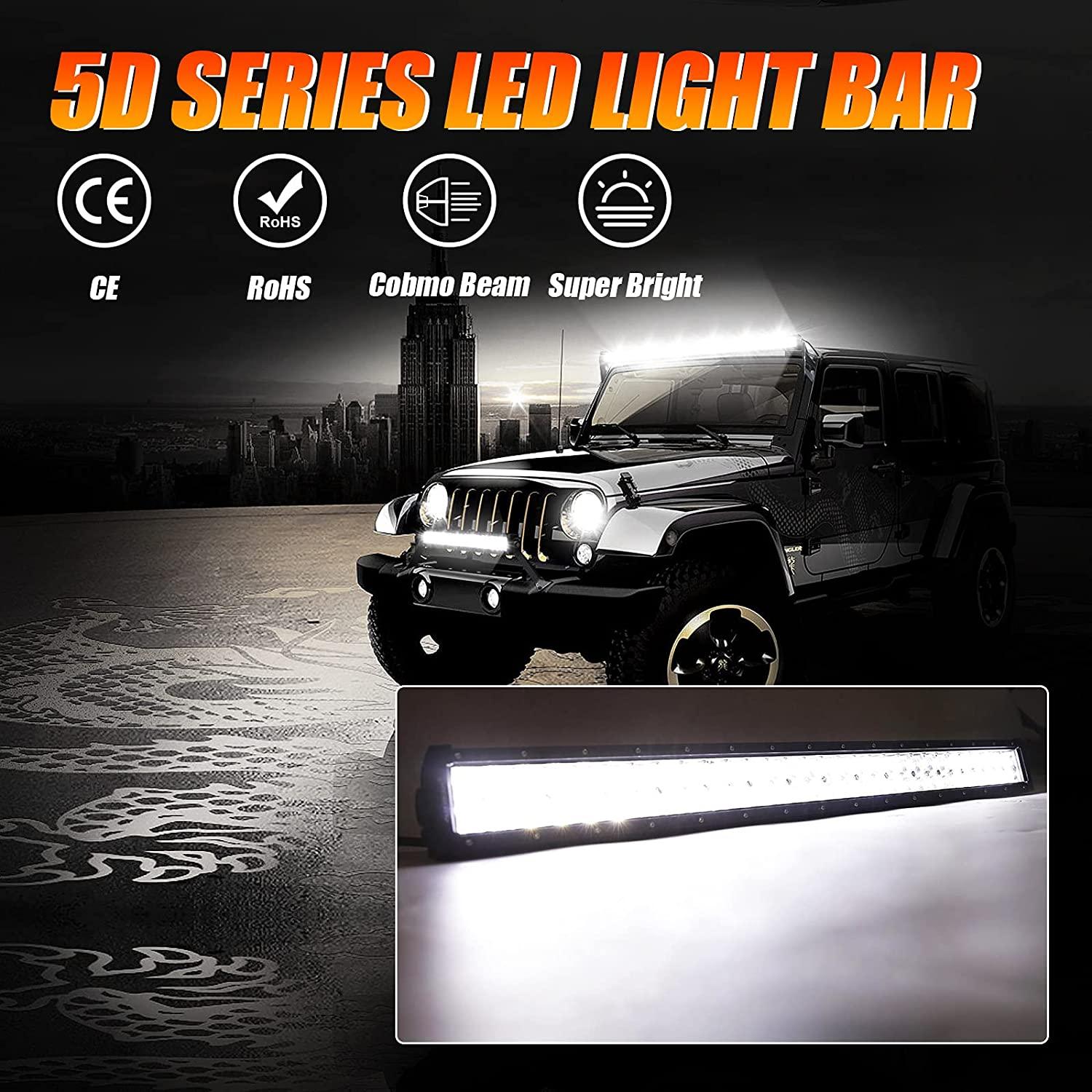 5D Series 22 Inch/32 Inch/42 Inch/50 Inch/52 Inch Combo Beam Straight/Curved Double Row LED Light Bar