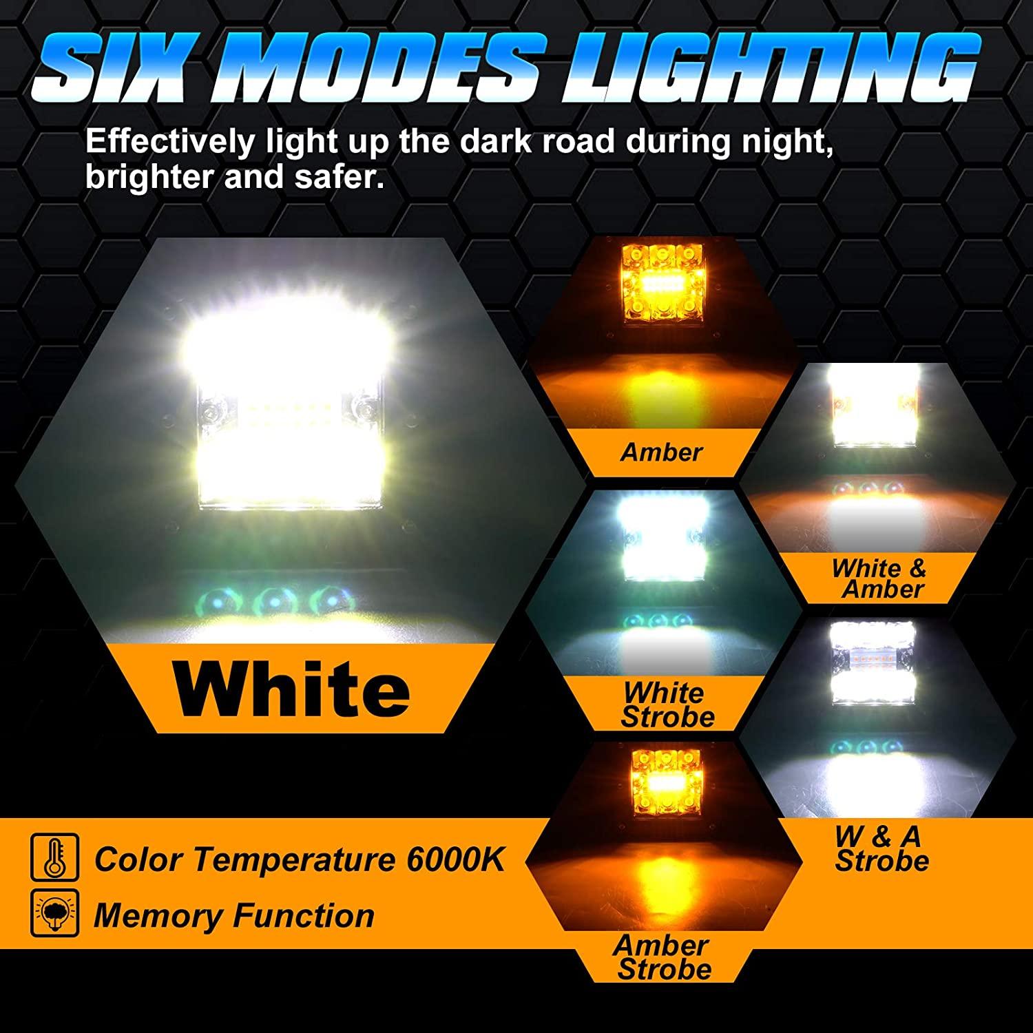 (2pcs/set) 3 inch 72W 6 Modes White&Amber LED Working Light for SUV ATV UTV Trucks Pickup Boat