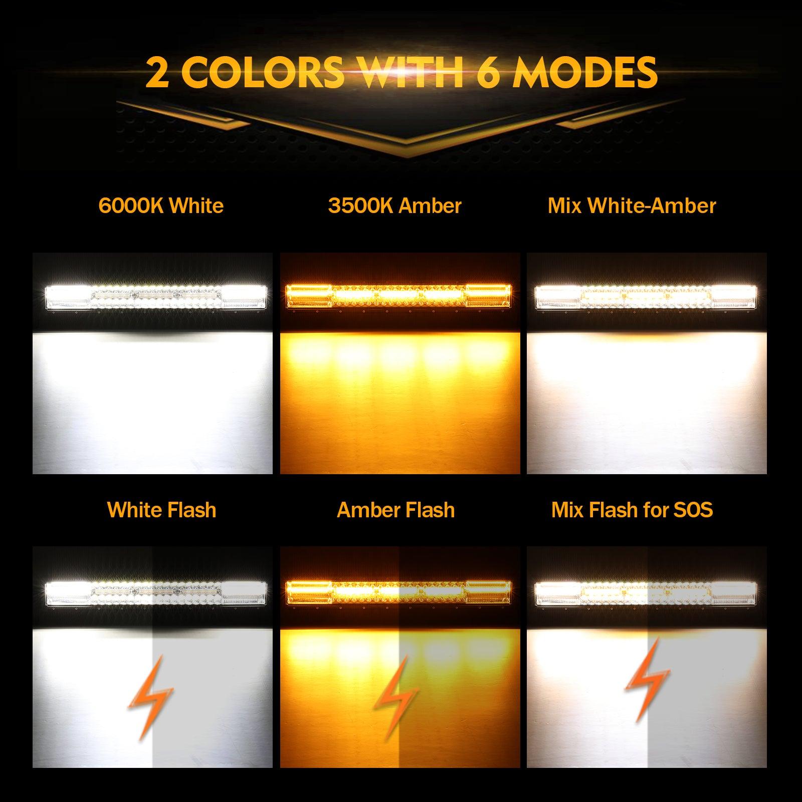 22 Inch 6 Modes White&Amber Off Road Led Light Bar