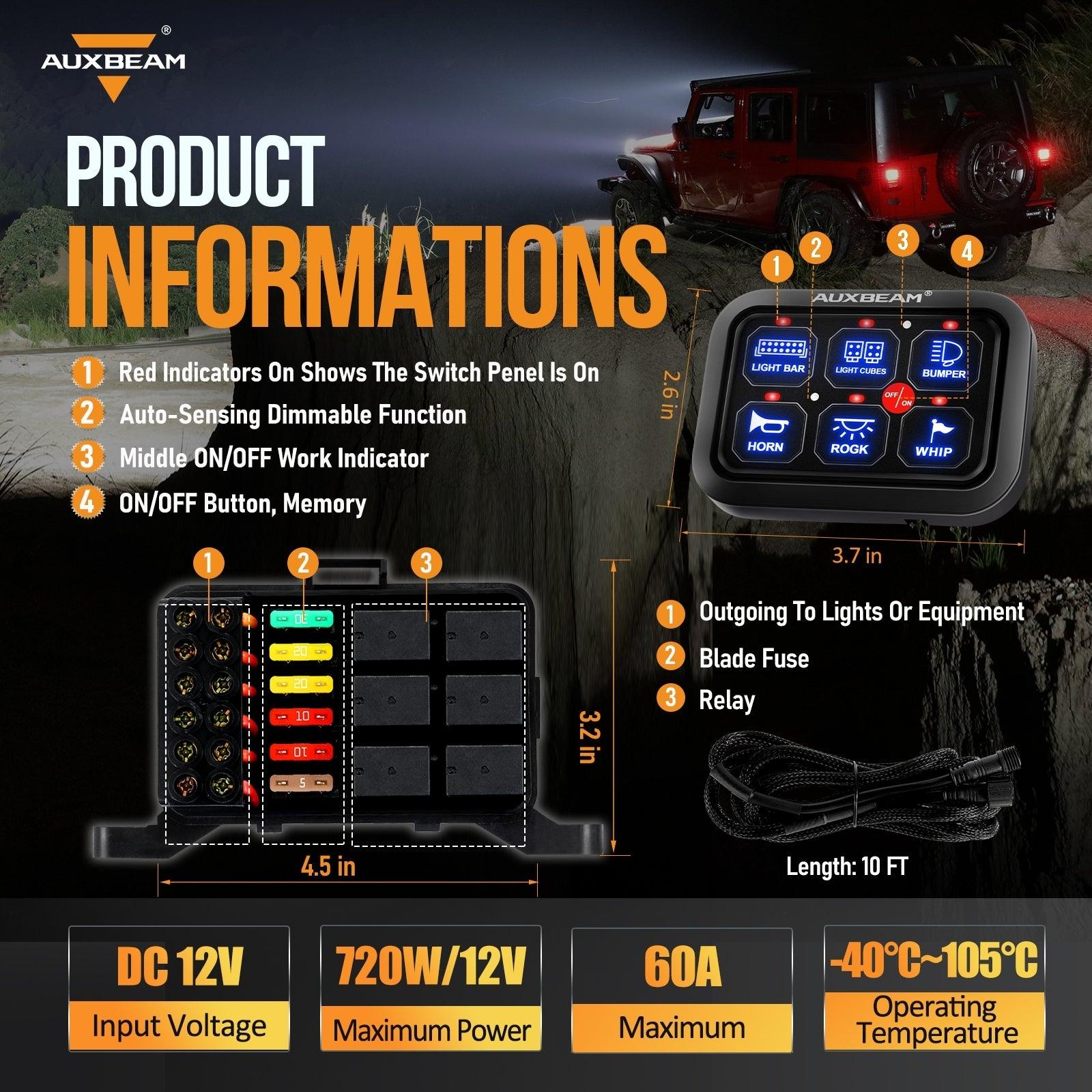 BC60 6 Gang LED Switch Panel, Off Road Light Controller (Blue)