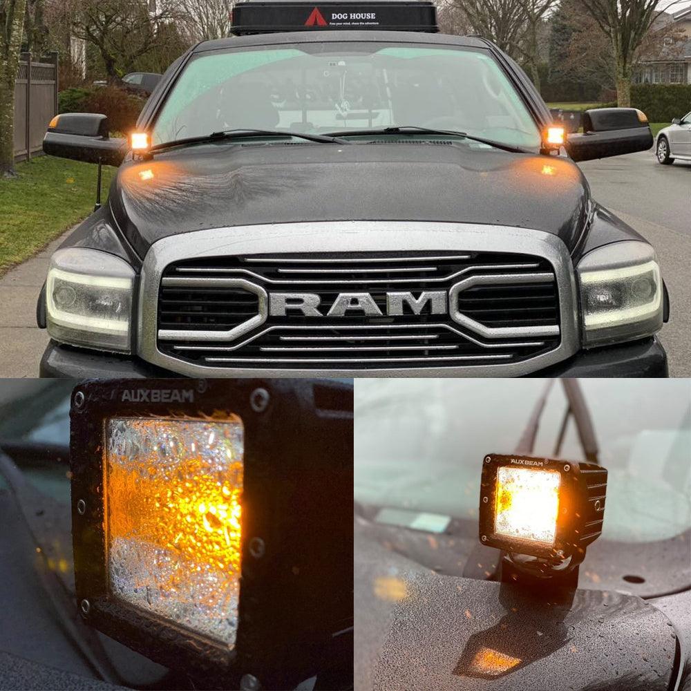 (2pcs/set) 3 inch 6 Modes White&Amber LED Square Light Pod Working Lights with Wiring Harness for SUV ATV UTV Trucks Pickup Boat