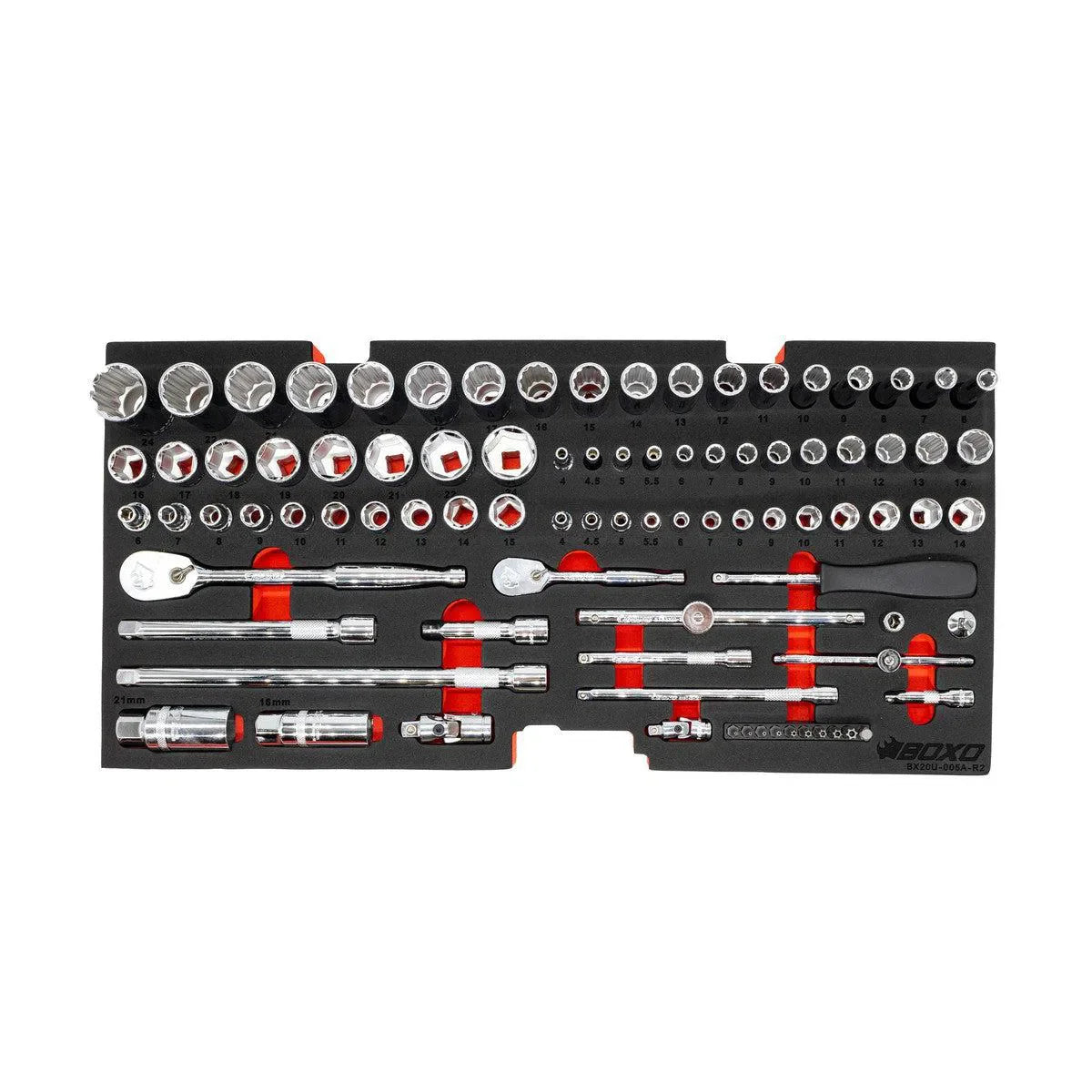 BoxoUSA 133-Piece, 6 and 12-Point, Metric Tool Set for 3-Drawer Hand Carry Box BXE001A-R2