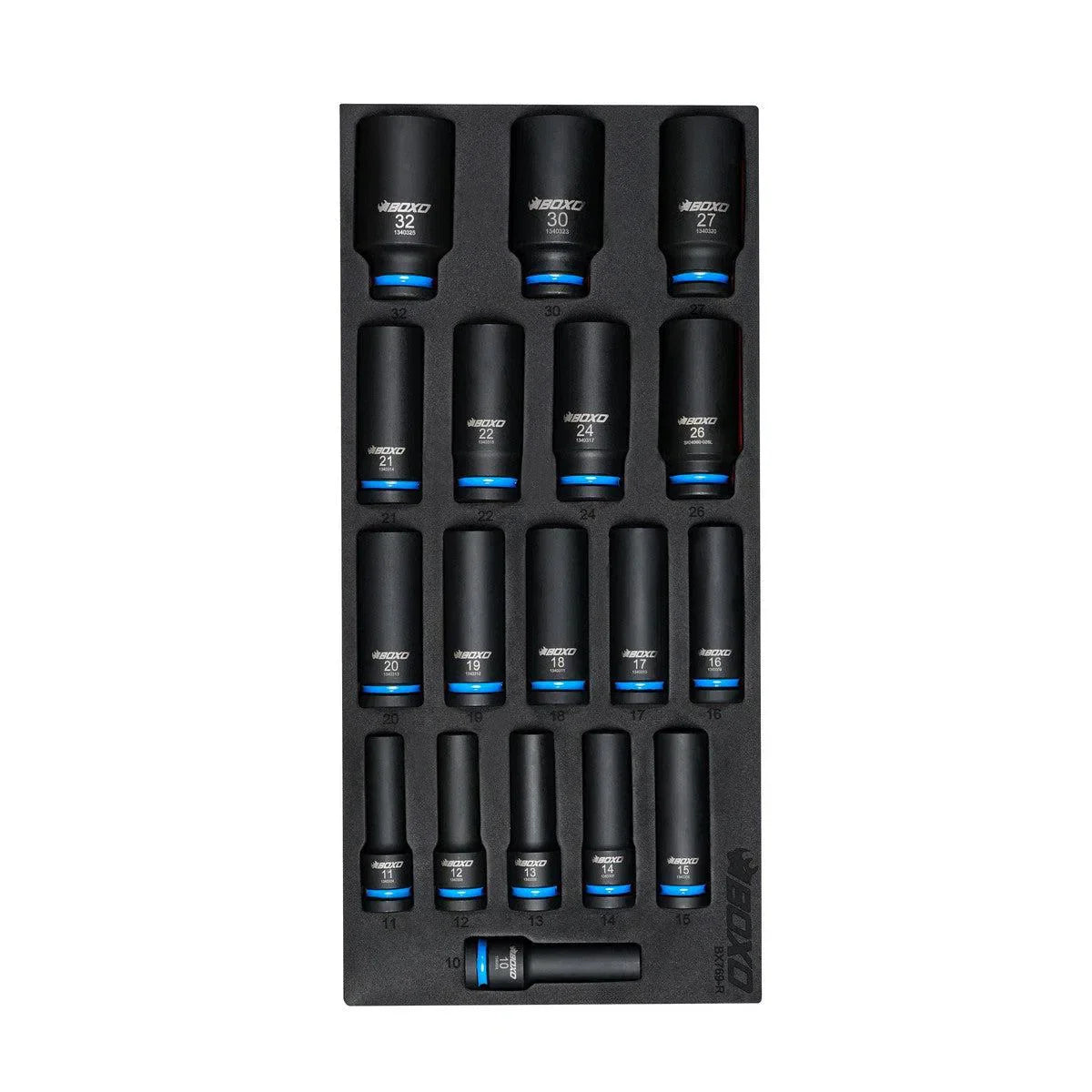 BoxoUSA 18-Piece 1/2" Drive Metric 6-Point Deep Impact Socket Set | 1/3rd EVA Foam BX769-R