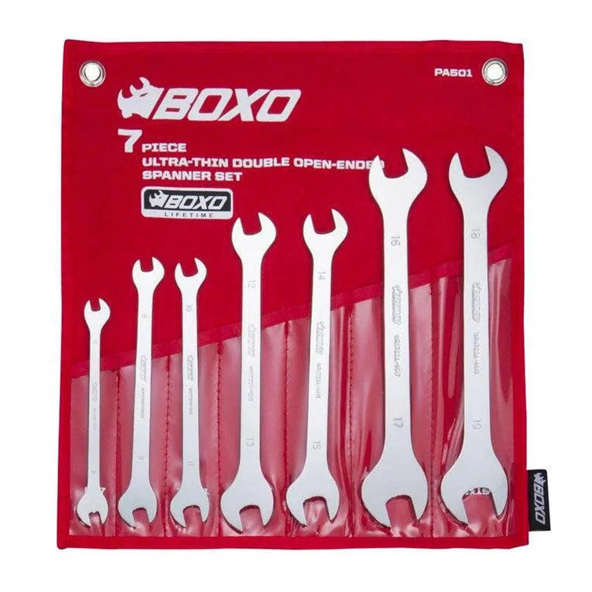 BoxoUSA 7-Piece Metric Ultra Thin Double Open-Ended Wrench Set, Roll Up PA501