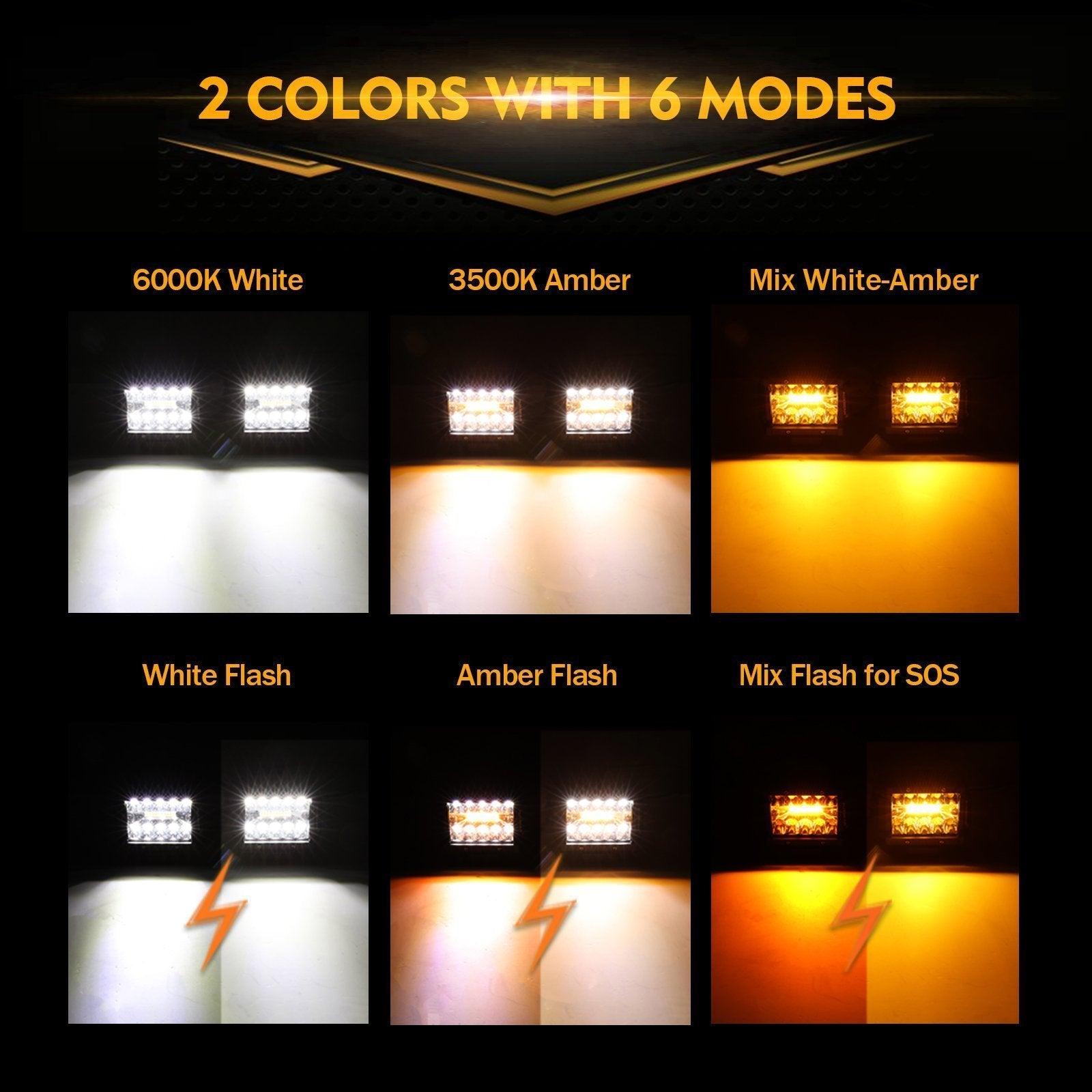 (2pcs/set) 4 inch 6 Modes White&Amber LED Working Light LED Pods with Wiring Harness for SUV ATV UTV Trucks Pickup Boat