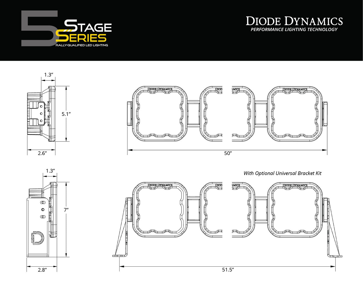 Jeep JL SS5 Sport CrossLink Windshield White Combo Lightbar Kit Diode Dynamics