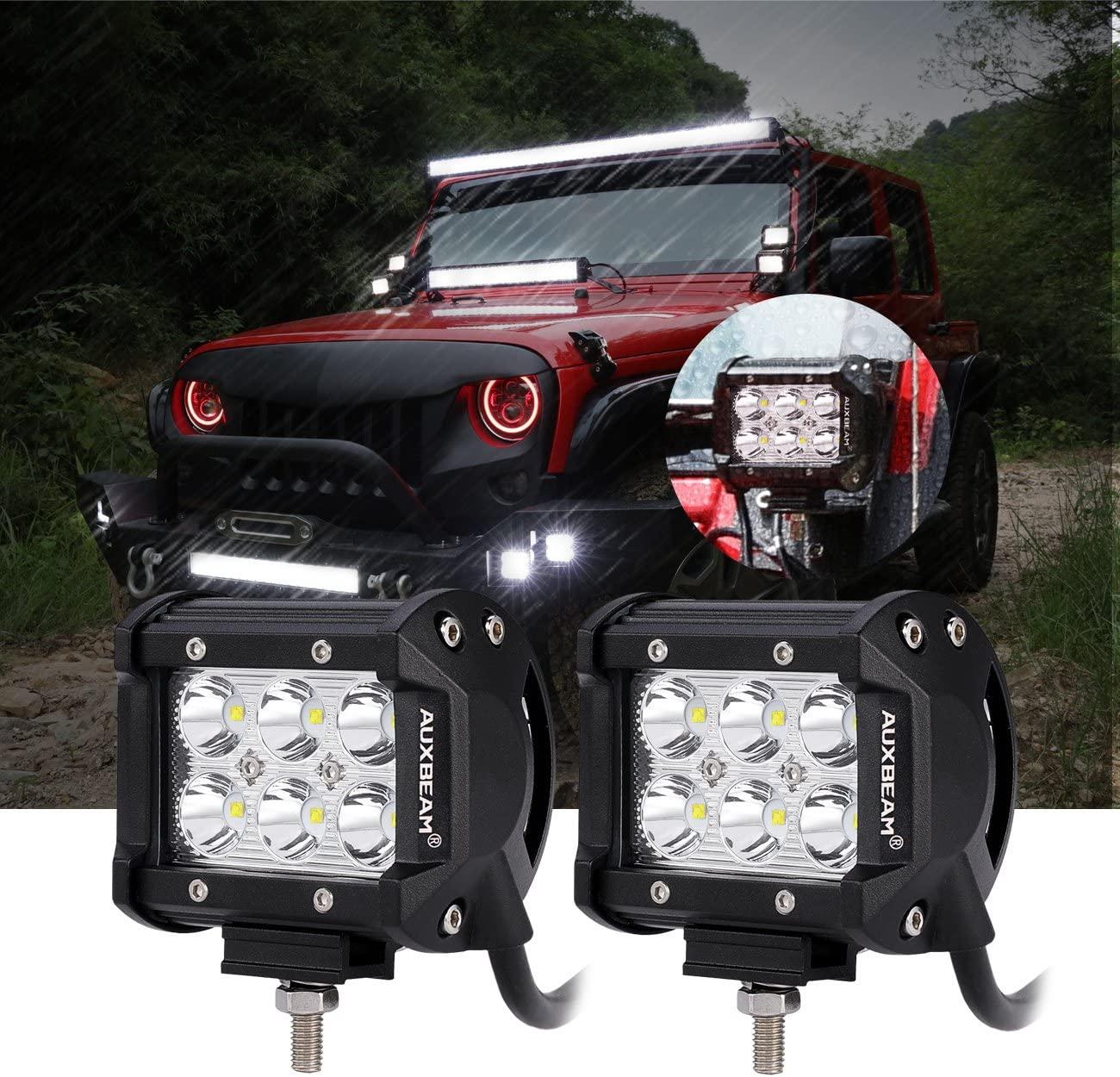 4 inch Classic-SM Series Dual Row LED PODS White Spot/Flood Beam with Wiring Harness for SUV ATV UTV Trucks Pickup Boat