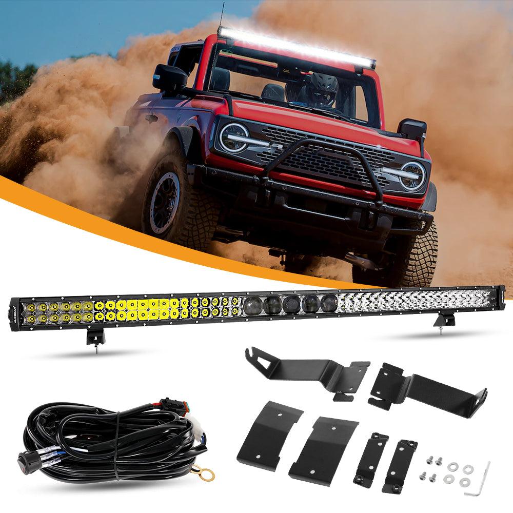 52 Inch 5D-PRO Series LED Light Bar & Car Roof Windshield LED Light Bar Mounting Bracket For Ford Bronco 2/4 Door 2021 2022