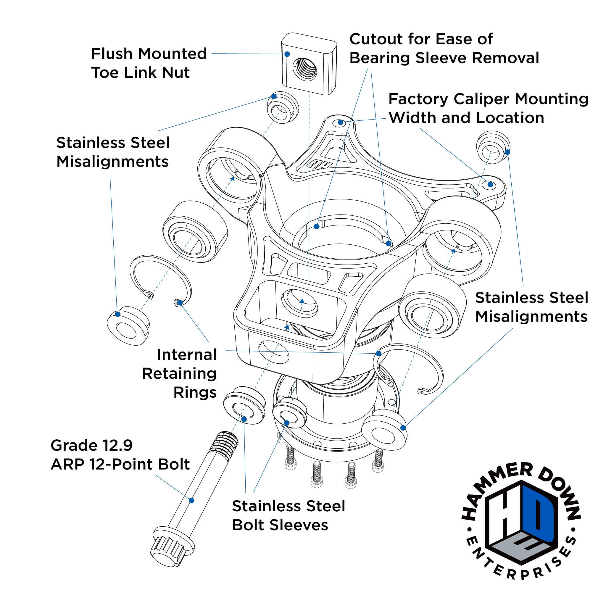 HDE Go Big RACE Can-Am X3 Rear Knuckle/Hub Kit (Big bearing)