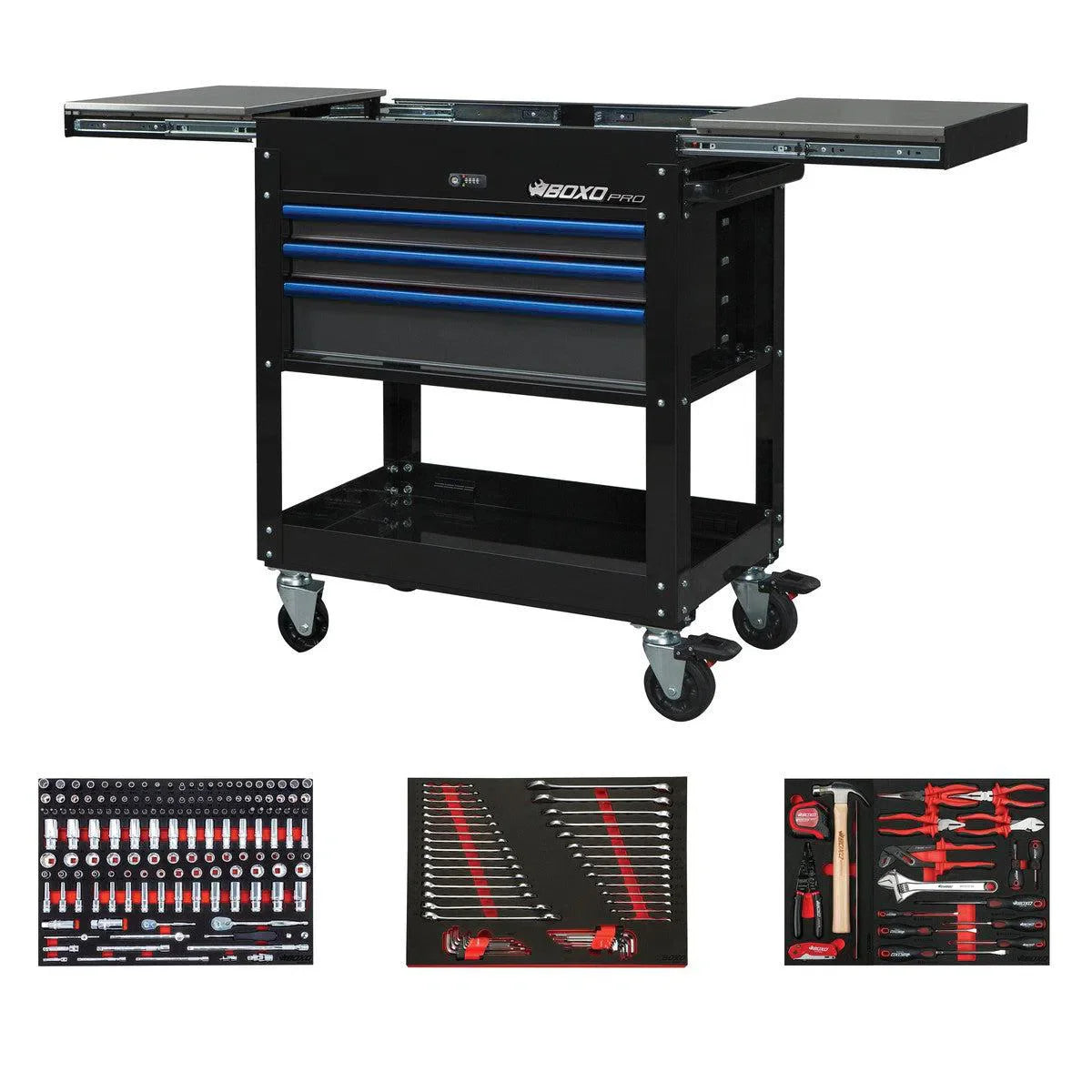 BoxoUSA Pro Series | Loaded 35" 3-Drawer Slide-Top Service Cart Tool Box 35SBM-BK-B