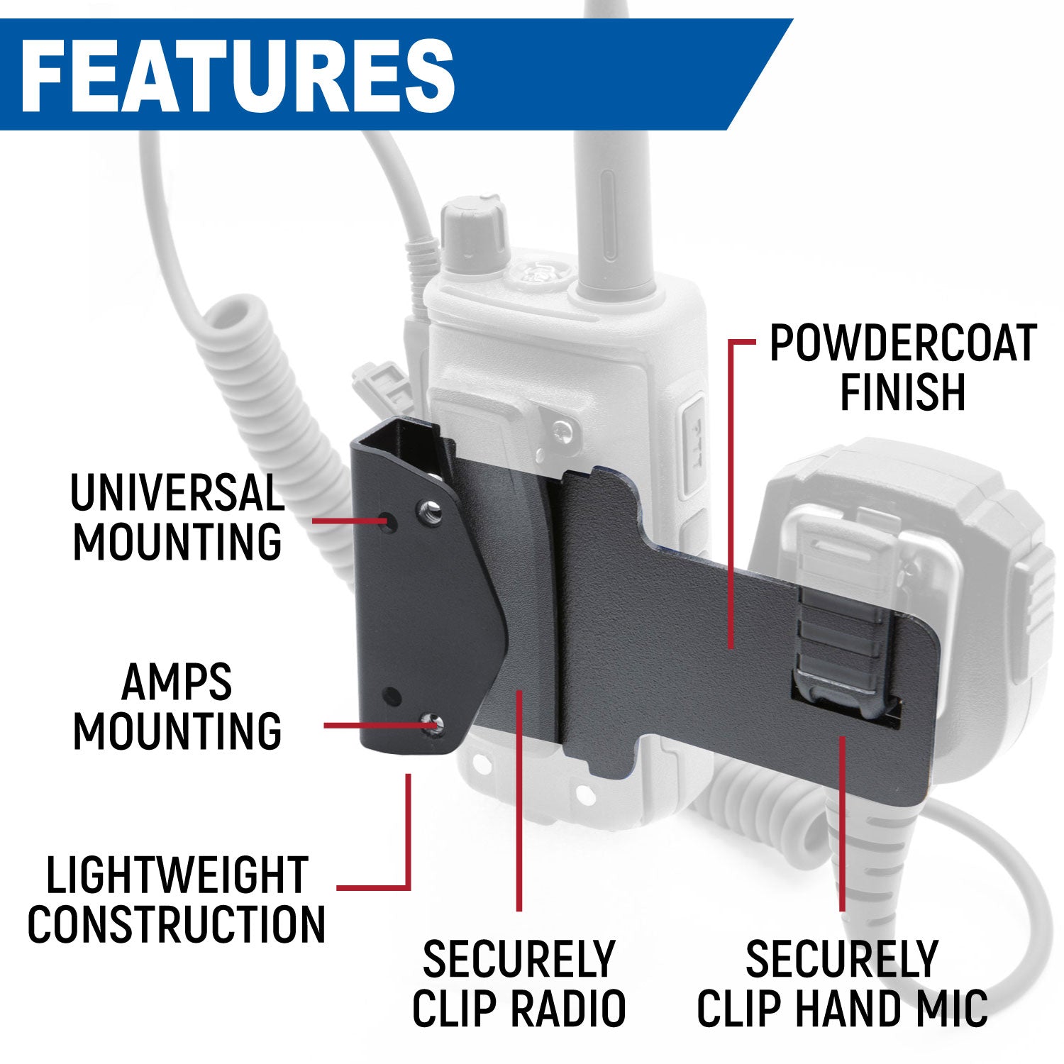 Radio and Speaker Mic Mount for Handheld Radios