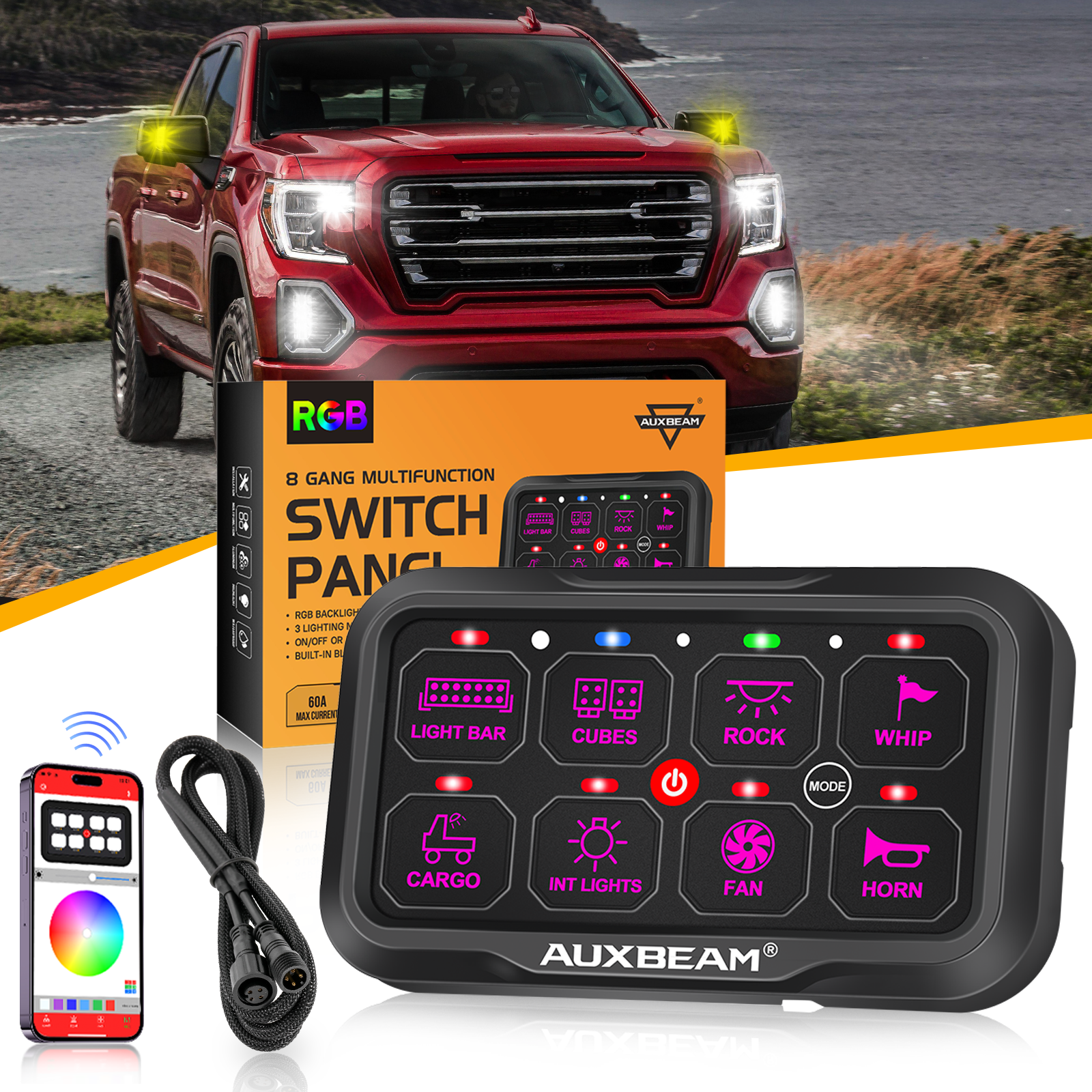 AR-800 Multifunction RGB Switch Panel with Bluetooth Controlled for 2021 GMC Sierra 1500 2500 3500 GMC Sierra AT4