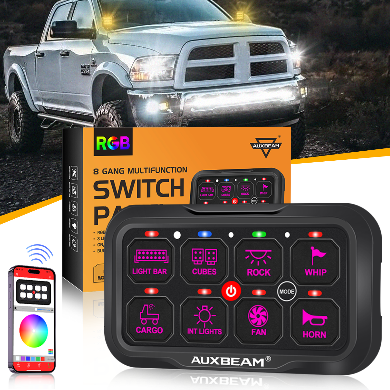 AR-800 Multifunction RGB Switch Panel with Bluetooth Controlled & 47 Inch Extension Cable(Optional) for Dodge Ram