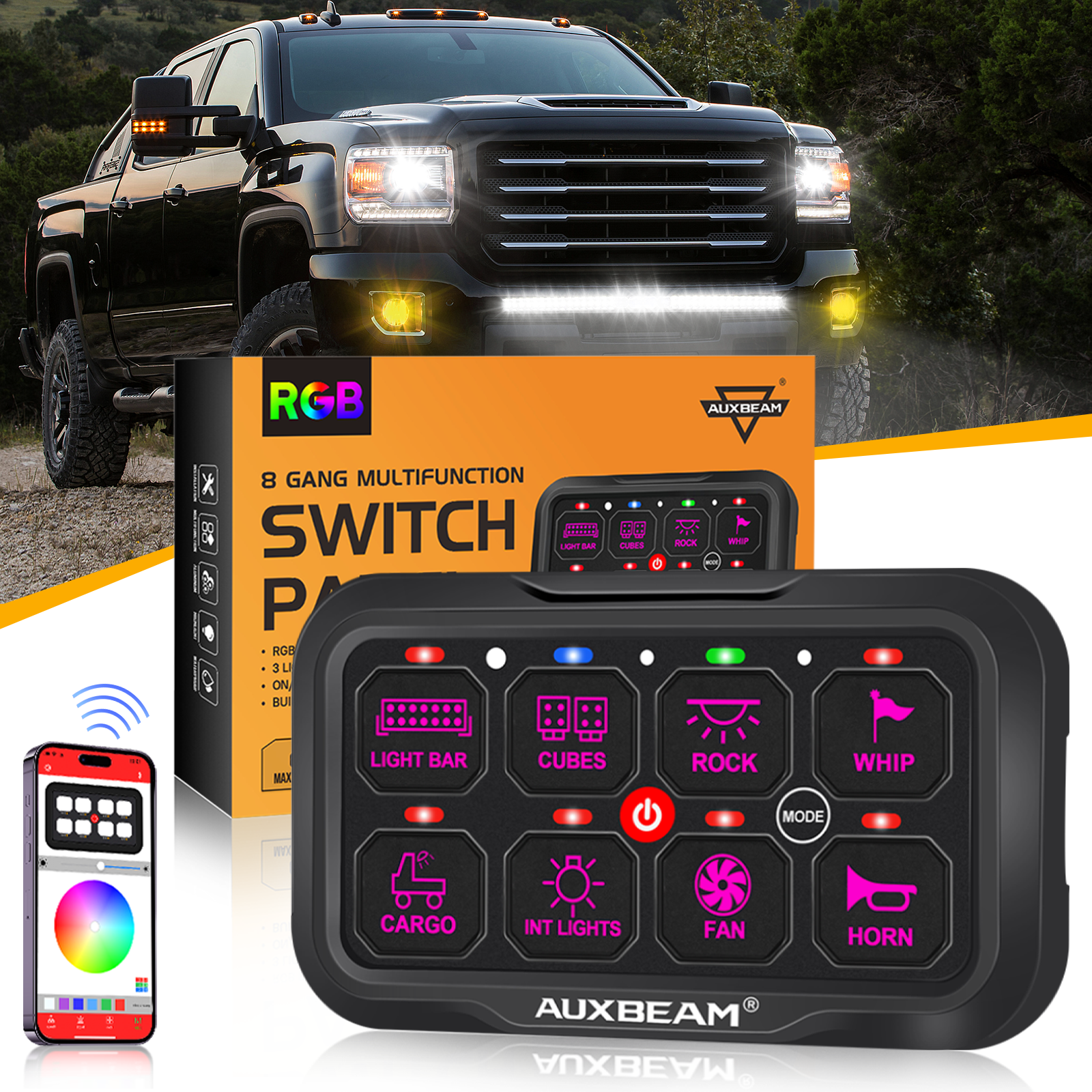 AR-800 Multifunction RGB Switch Panel with Bluetooth Controlled & 47 Inch Extension Cable(Optional) for GMC