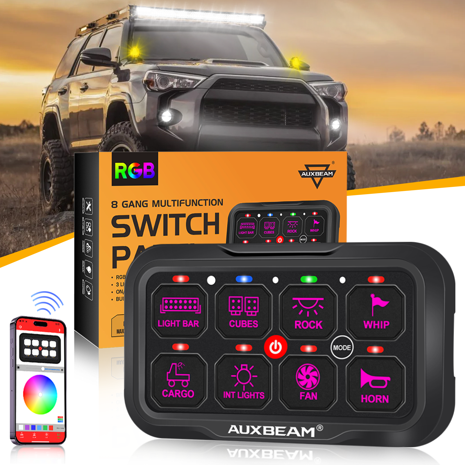 AR-800 Multifunction RGB Switch Panel with Bluetooth Controlled & 47 Inch Extension Cable(Optional) for Toyota 4Runner