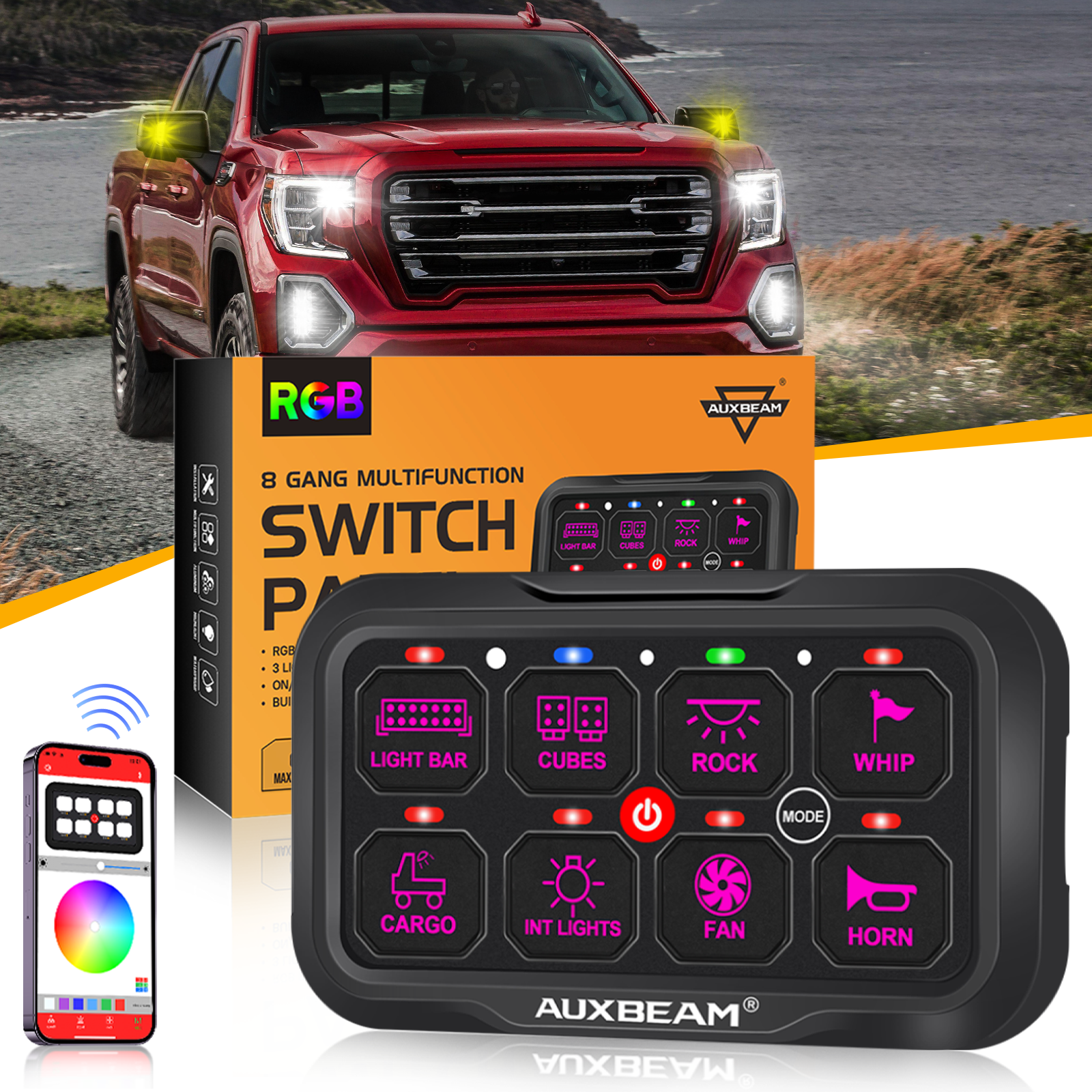 AR-800 Multifunction RGB Switch Panel with Bluetooth Controlled for 2021 GMC Sierra 1500 2500 3500 GMC Sierra AT4