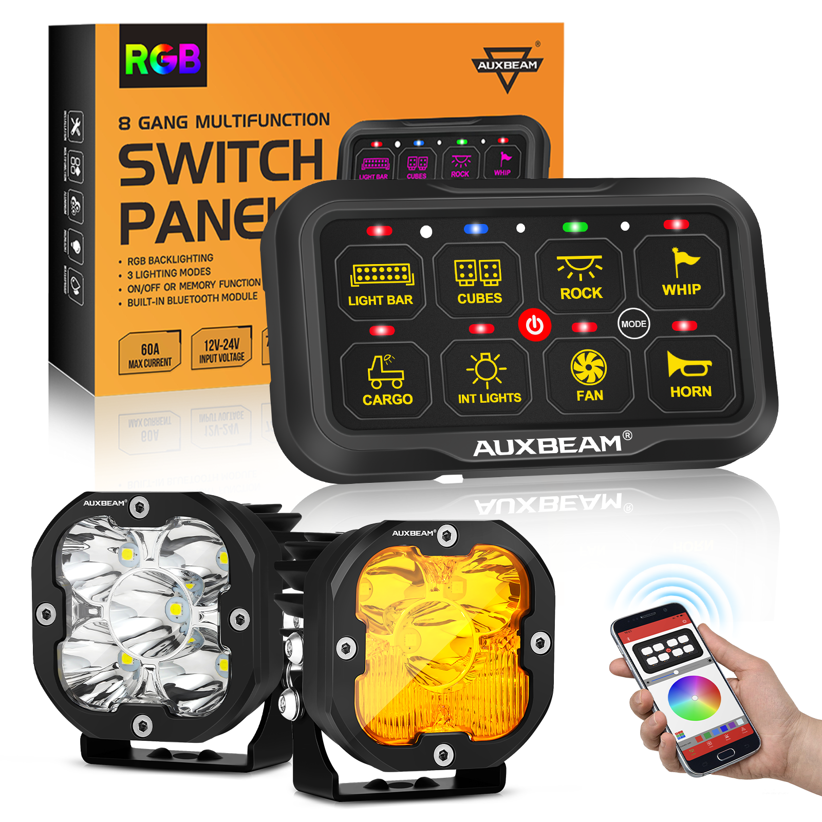 AR-800 RGB Switch Panel + 3 Inch LED Pods with White&Yellow Cover