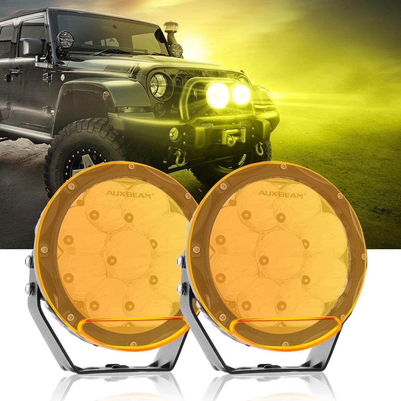 (2pcs/set) 7 Inch 90W Round Spot Beam Offroad LED Driving Lights w/ SAE Compliant+Amber/Black Covers(Optional)