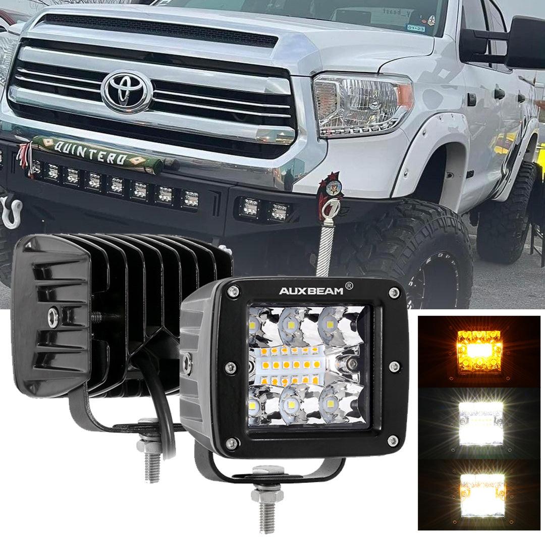 (2pcs/set) 3 inch 6 Modes White&Amber LED Square Light Pod Working Lights with Wiring Harness for Toyota Tundra TRD 4x4 Off-Road