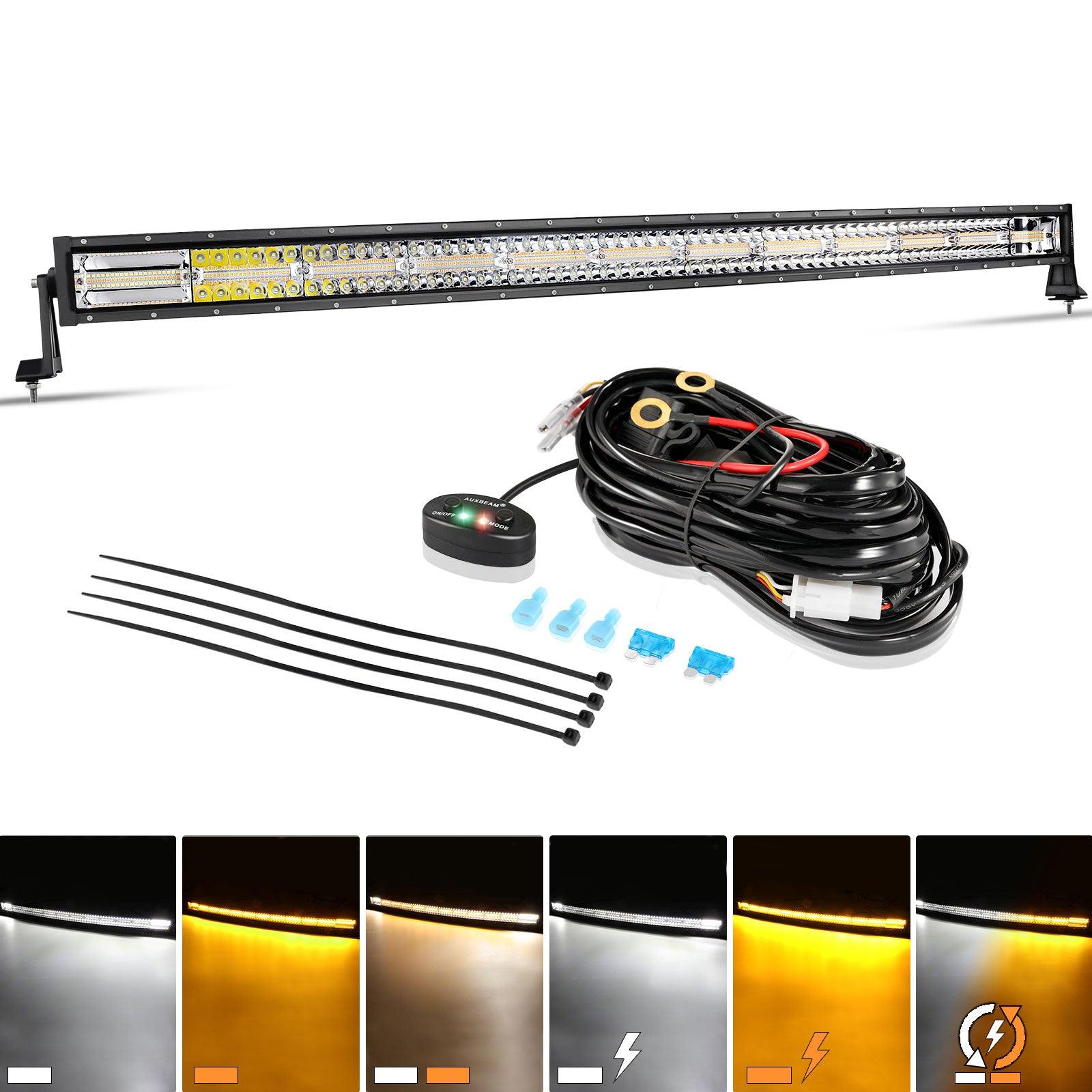 50 Inch 6 Modes White&Amber Curved Off Road Led Light Bar