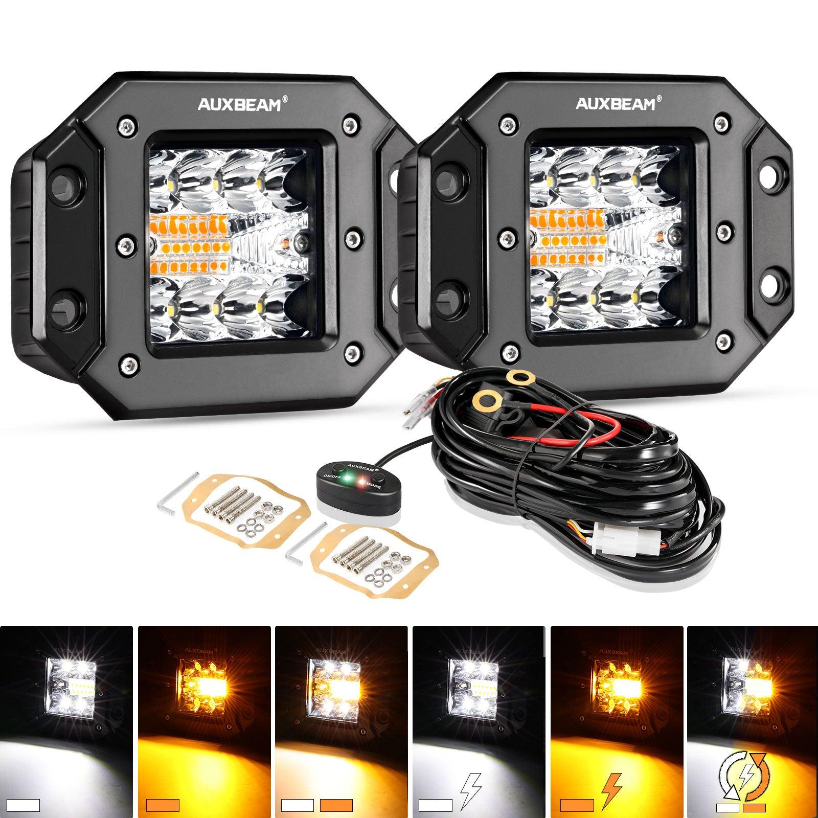 (2pcs/set) 3 inch 6 Modes White&Amber LED Square Light Pod Working Lights with Wiring Harness for SUV ATV UTV Trucks Pickup Boat