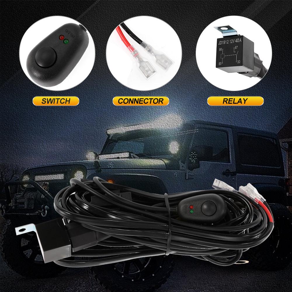 (2 Leads 16AWG) LED Light Bar Wiring Harness Kit with Fuse 12V 40A Relay ON/OFF Switch