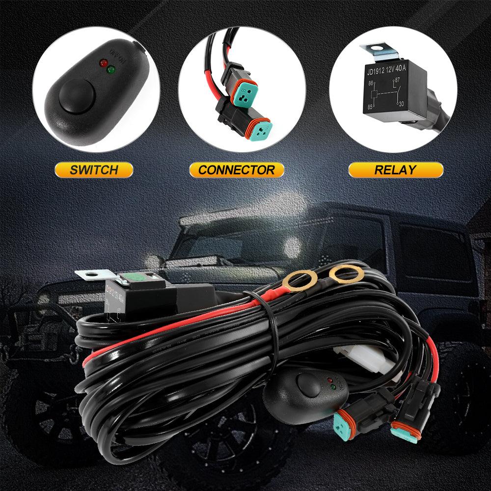 (2 Leads 16AWG) DT Connector LED Light Bar Wiring Harness Kit with Fuse 12V 40A Relay ON/OFF Switch