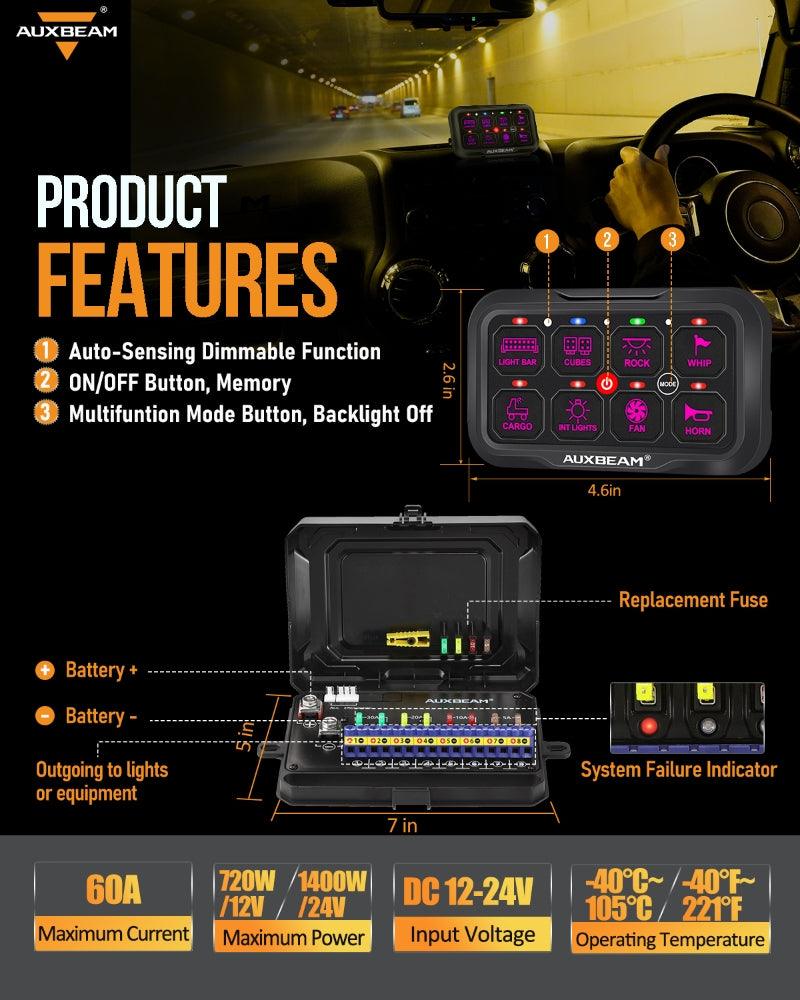 AUXBEAM AR-800 RGB Switch Panel, Off Road Lights Controller