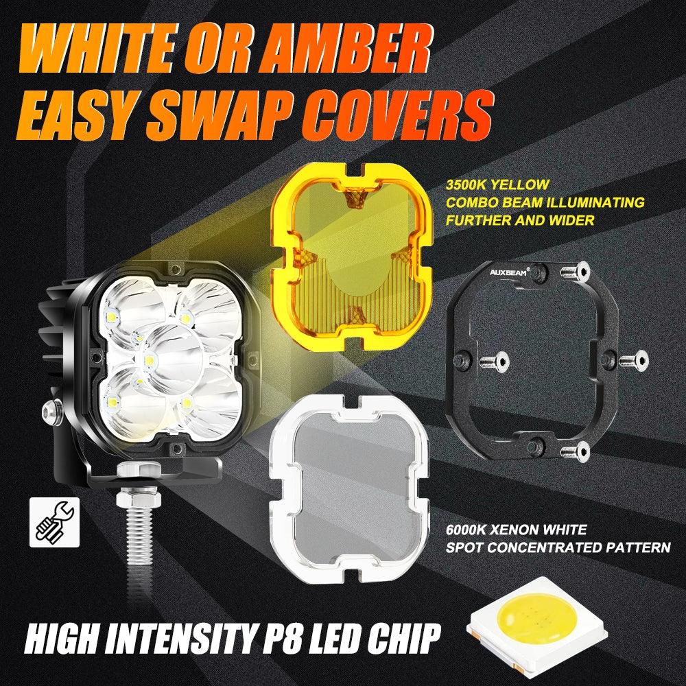 3 Inch 80W 9600LM LED Pods Lights White&Yellow with A-Pillar Mounting Bracket For Ford Bronco 2/4 Door 2021 2022