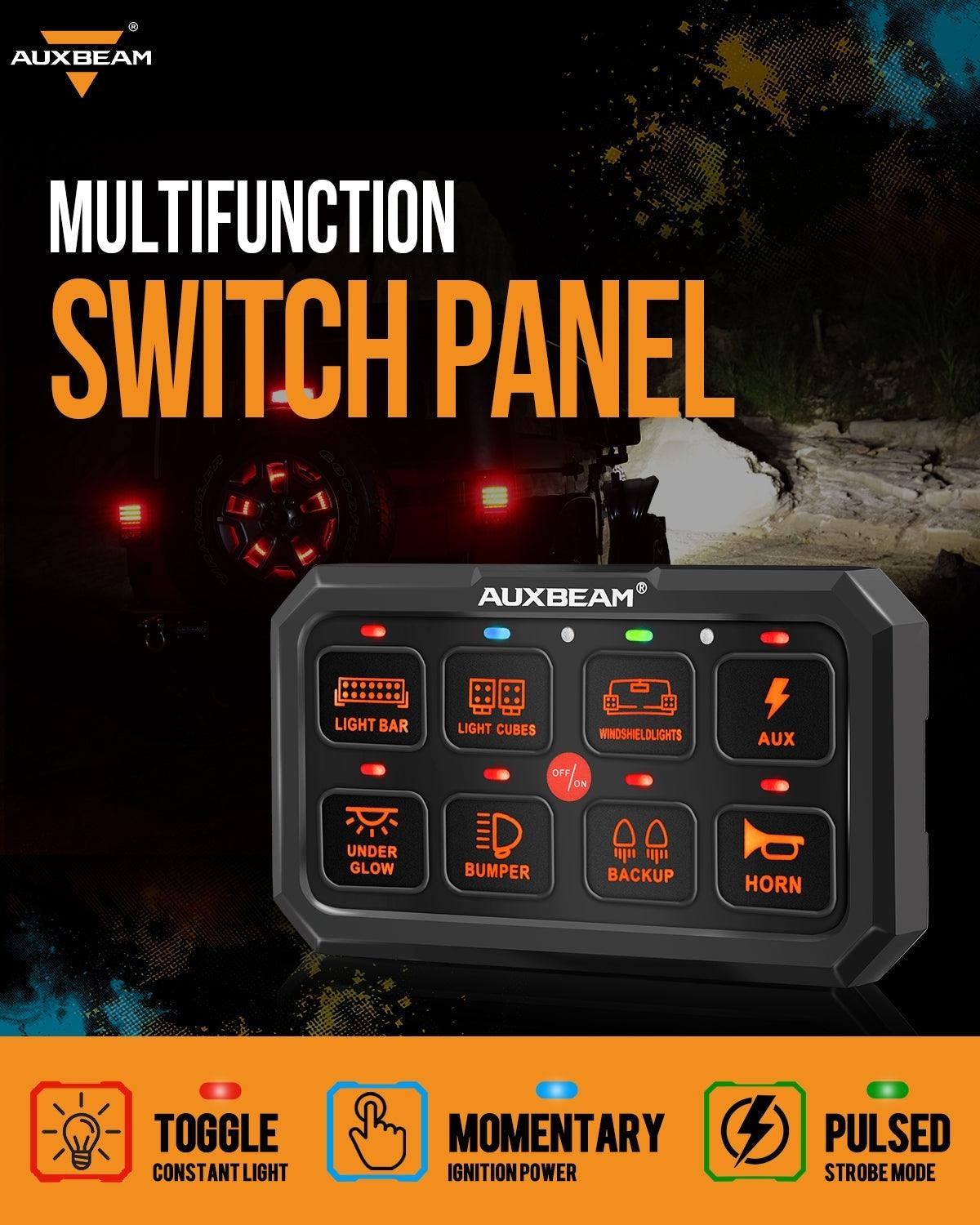 RA80 XL RGB 8 Gang Switch Panel for UTV ATV Side by Sides, Toggle/ Momentary/ Pulsed Modes, Off Road Lights Controller