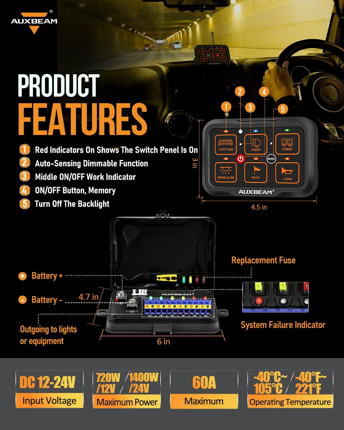 AR Series 6/8 Gang LED Switch Panel,Off Road Light Controller