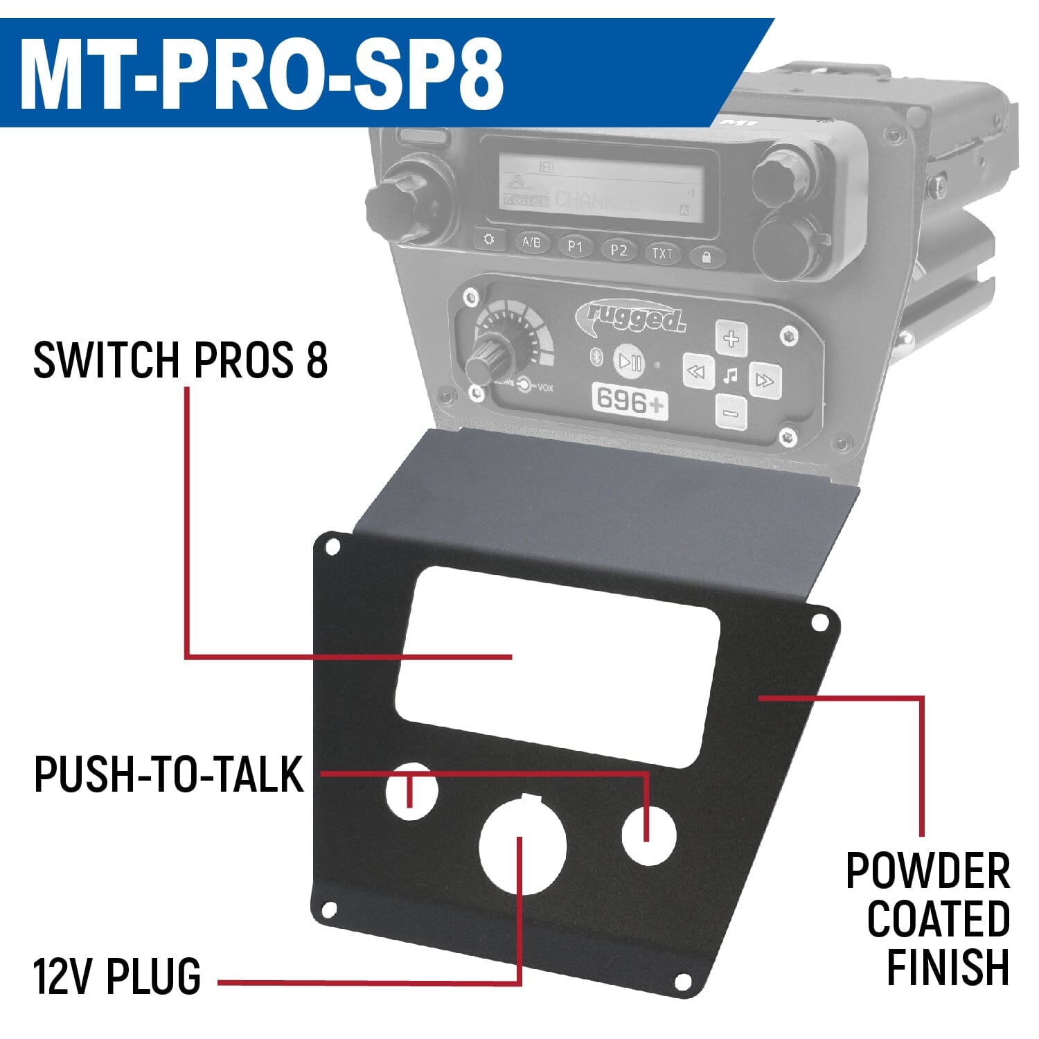 Lower Accessory Panel for Polaris Polaris RZR PRO XP, RZR Turbo R, and RZR PRO R with 2 push-to-talk holes, 12V outlet hole, and mount hole for Switch Pros 8