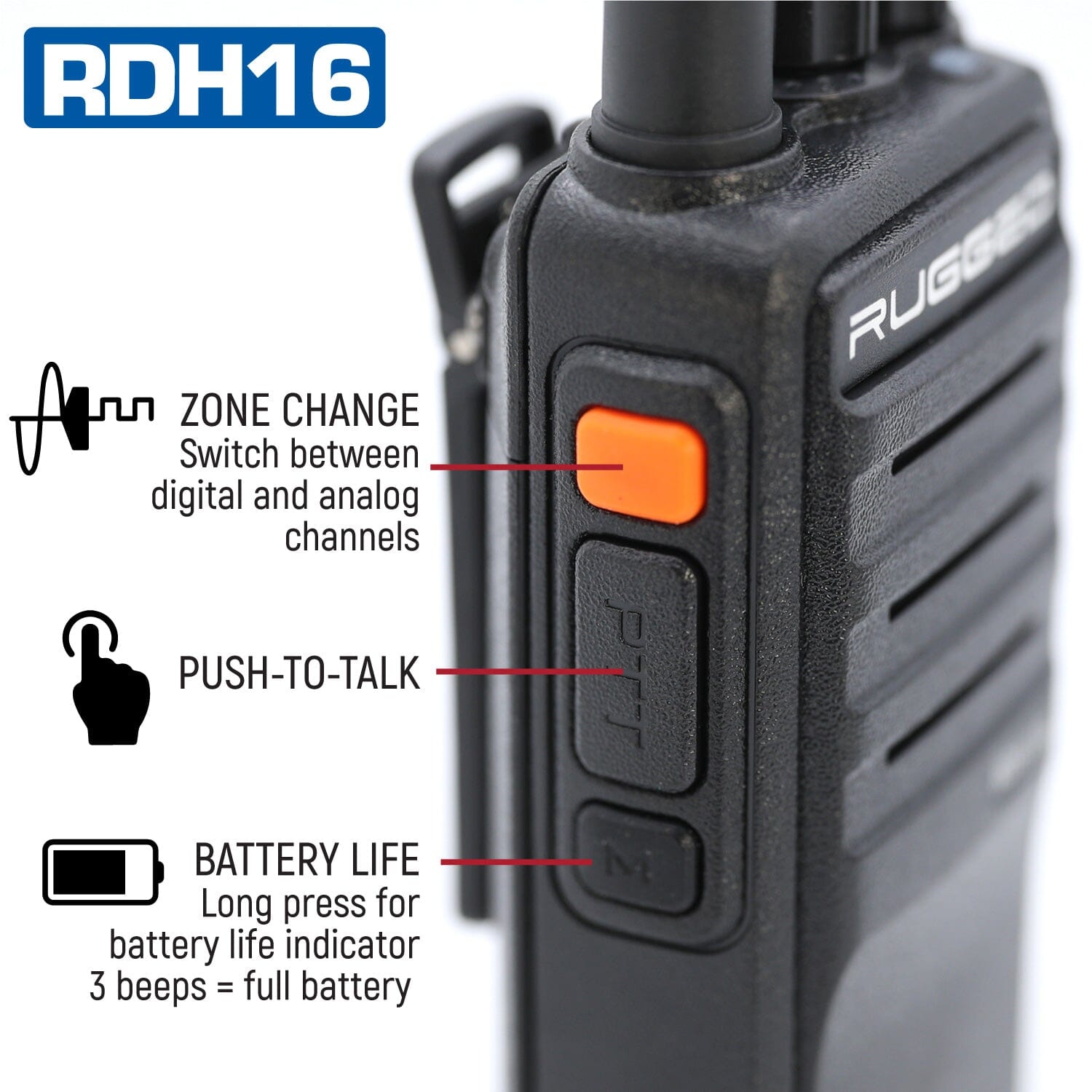 Rugged RDH16 Digital and Analog Handheld Radio