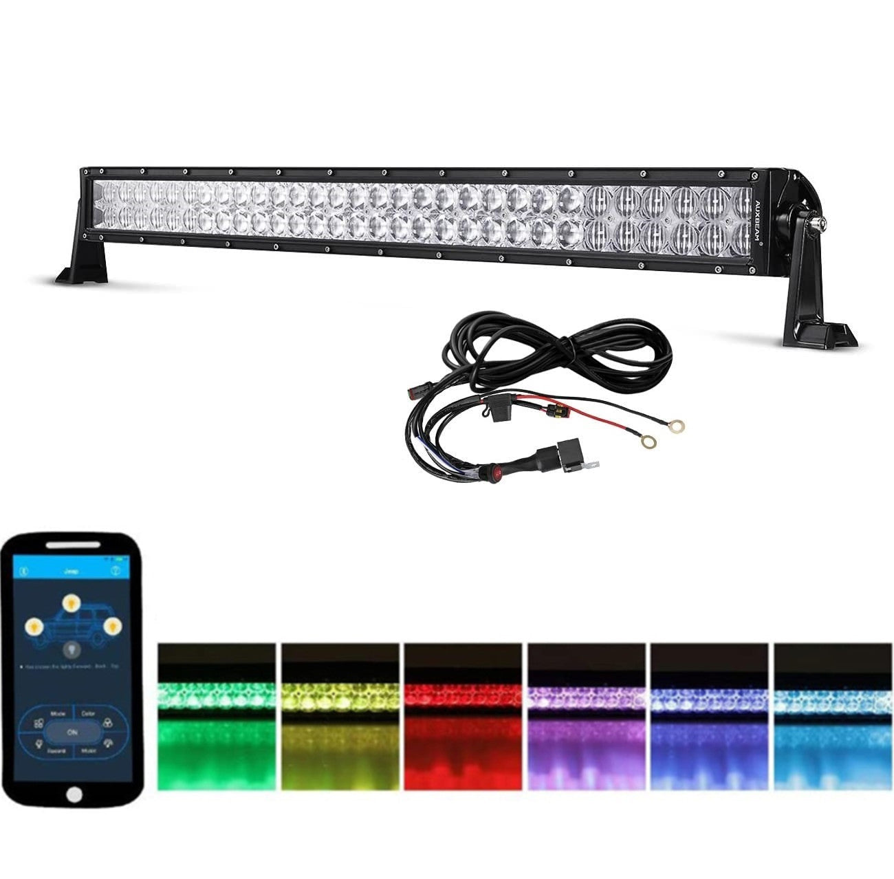 22"/32"/42" V-Series RGB Straight/Curved 5D lens Combo Beam Double Row LED Light Bar for SUV ATV UTV Trucks Pickup Boat