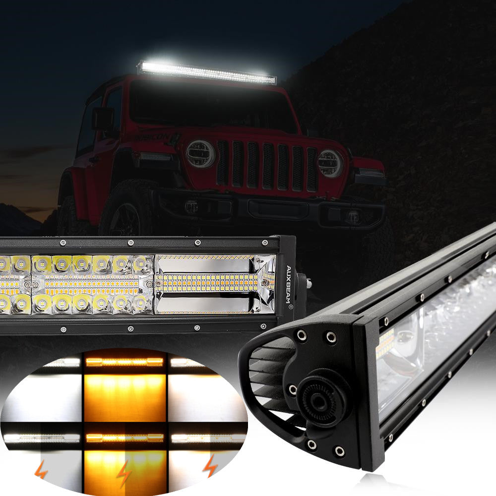 42 Inch 6 Modes White&Amber Curved  Off Road Led Light Bar