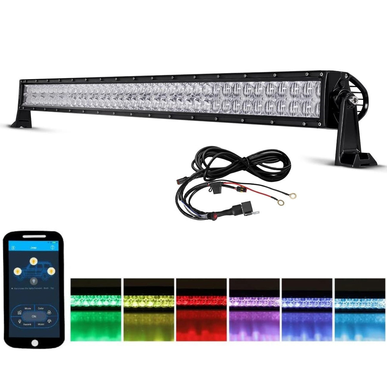 22"/32"/42" V-Series RGB Straight/Curved 5D lens Combo Beam Double Row LED Light Bar for SUV ATV UTV Trucks Pickup Boat