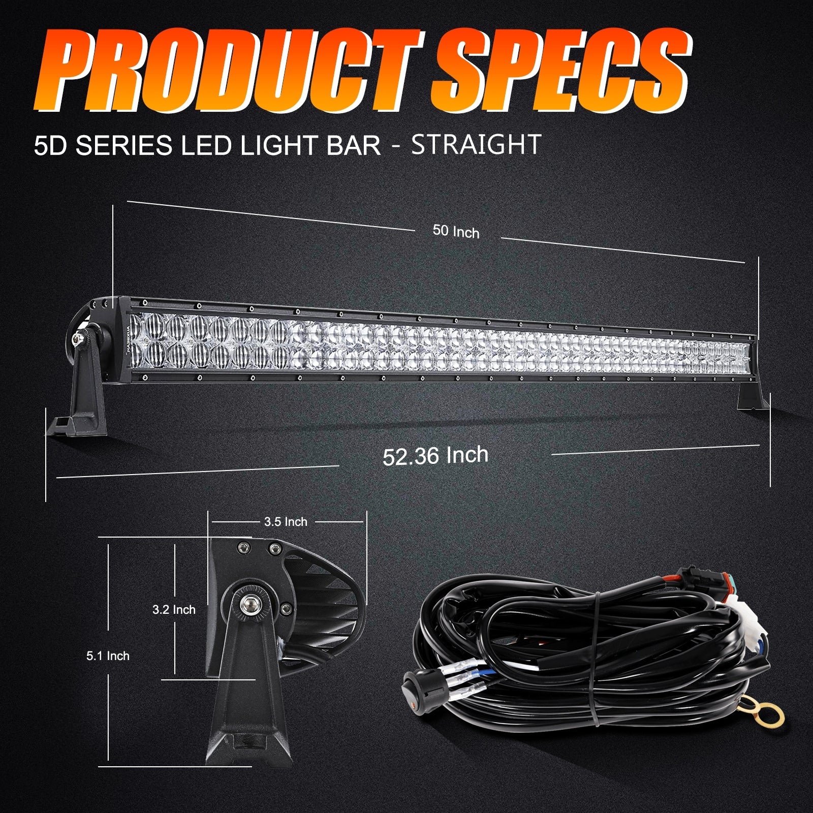 50 inch 5D Series Straight/Curved Combo Beam Double Row LED Light Bar for SUV ATV UTV Trucks Pickup Boat