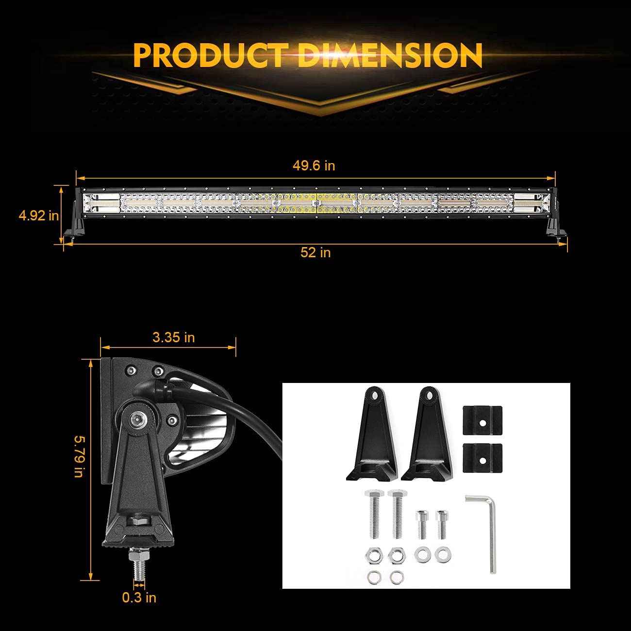 50 Inch 6 Modes White&Amber Curved  Off Road Led Light Bar