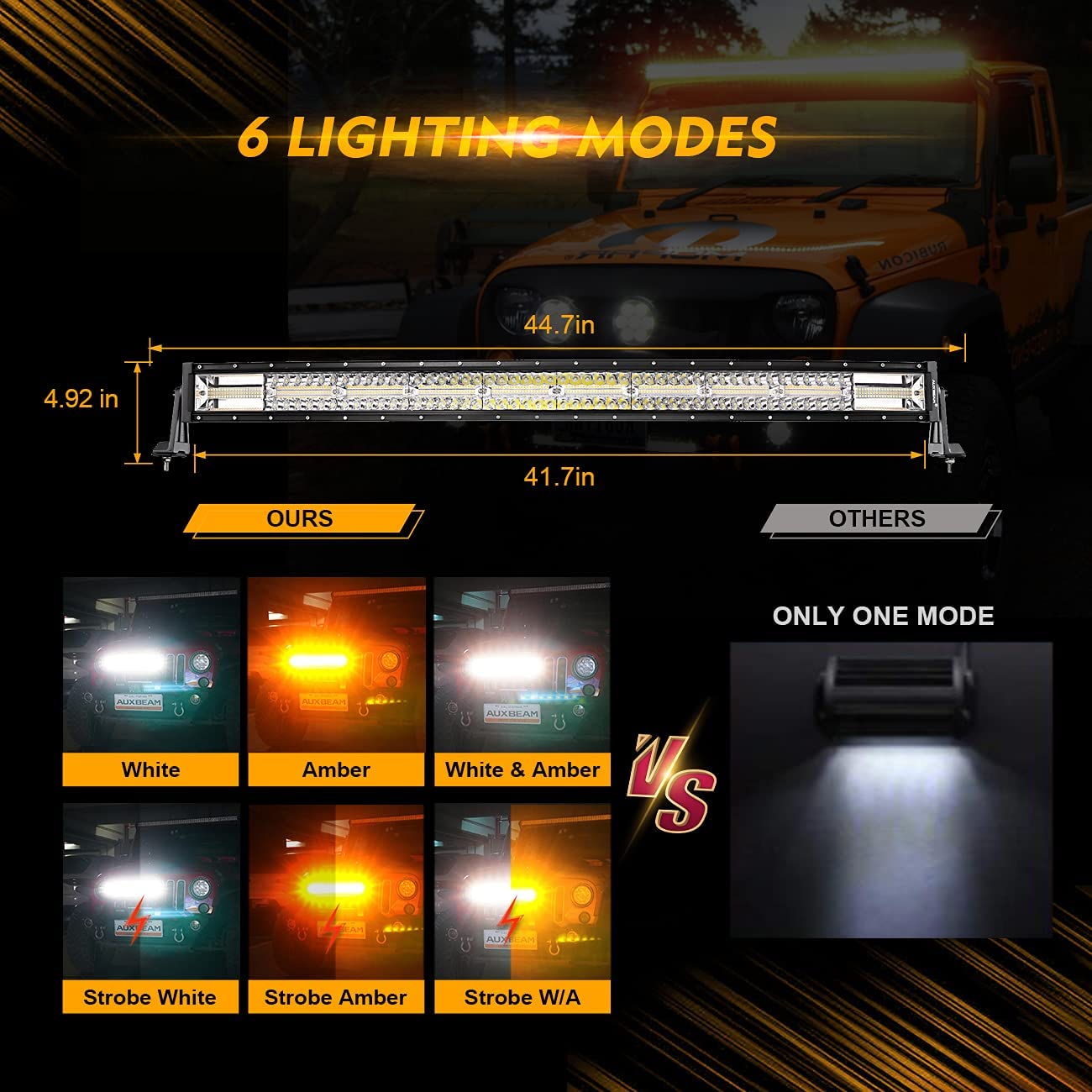 42 Inch 6 Modes White&Amber Curved  Off Road Led Light Bar