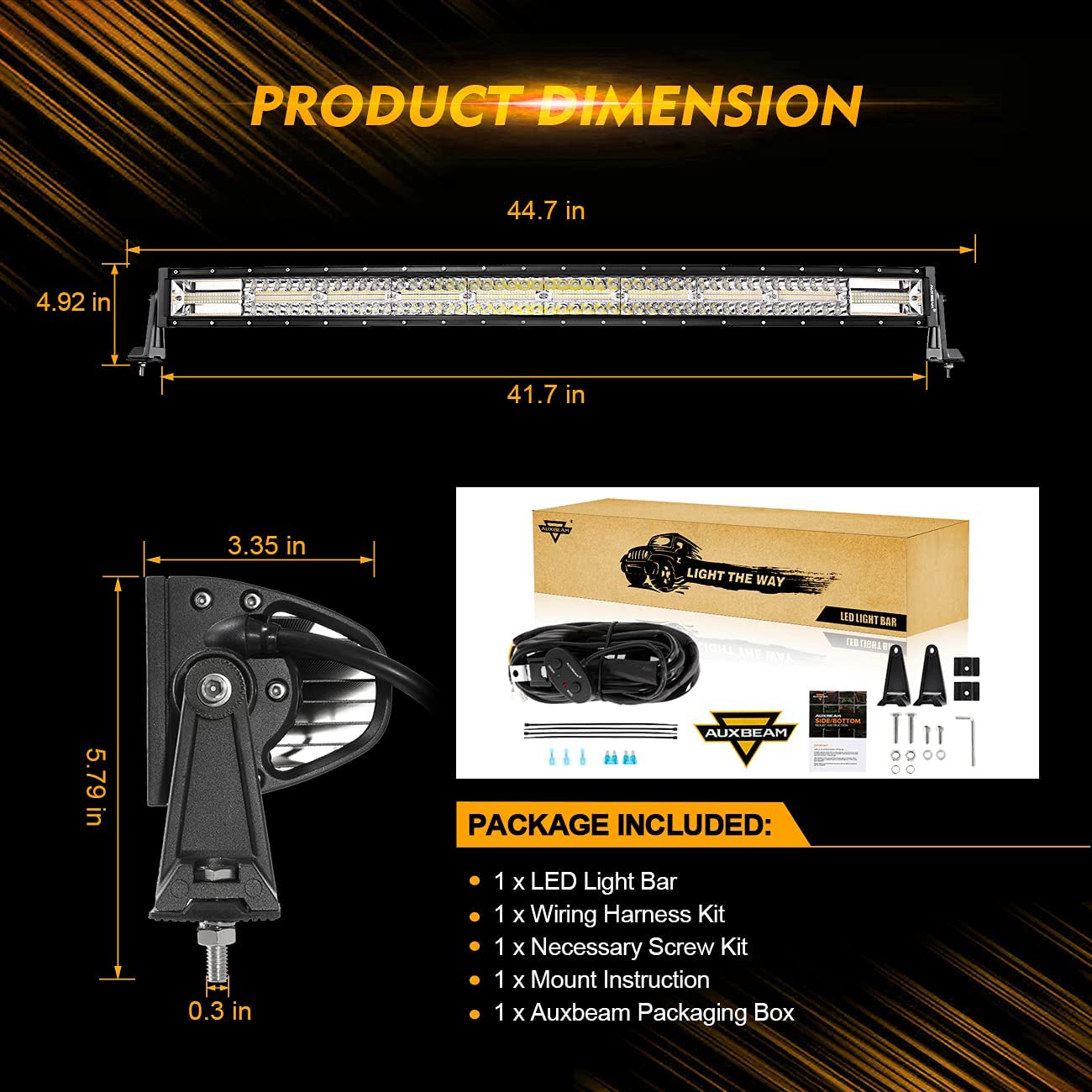 42 Inch 6 Modes White&Amber Curved  Off Road Led Light Bar