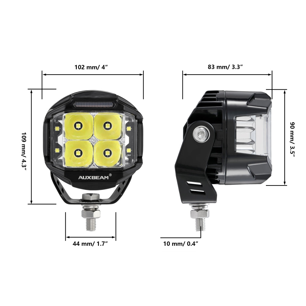 Auxbeam®4 Inch 92W Combo Beam Side Shooter LED Pod Lights with