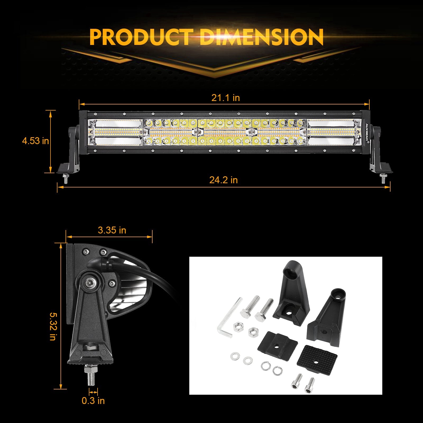 22 Inch 6 Modes White&Amber Off Road Led Light Bar